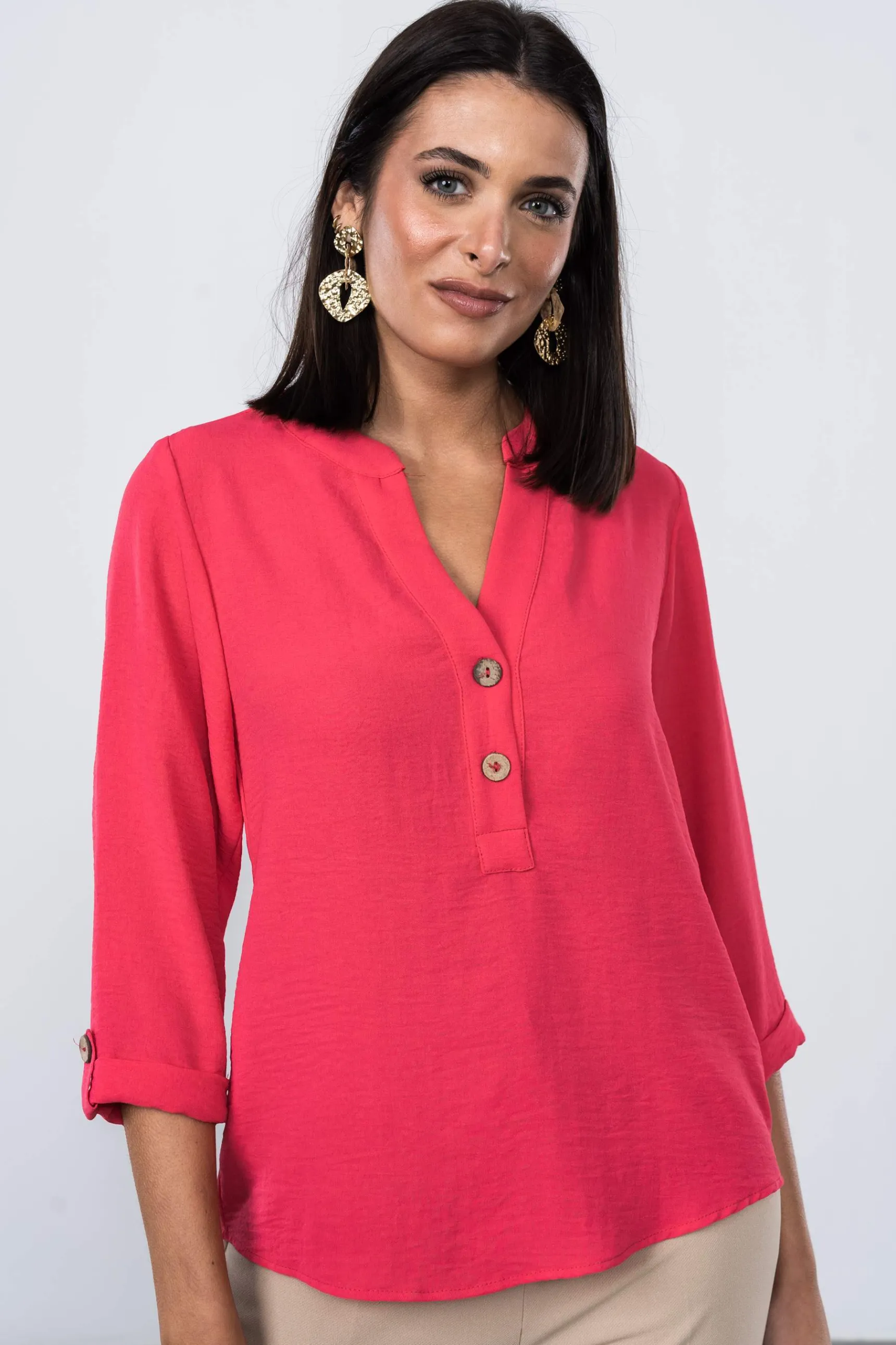 Precchio Blusas Y Camisas<BLUSA BOTONES M/F FRESA