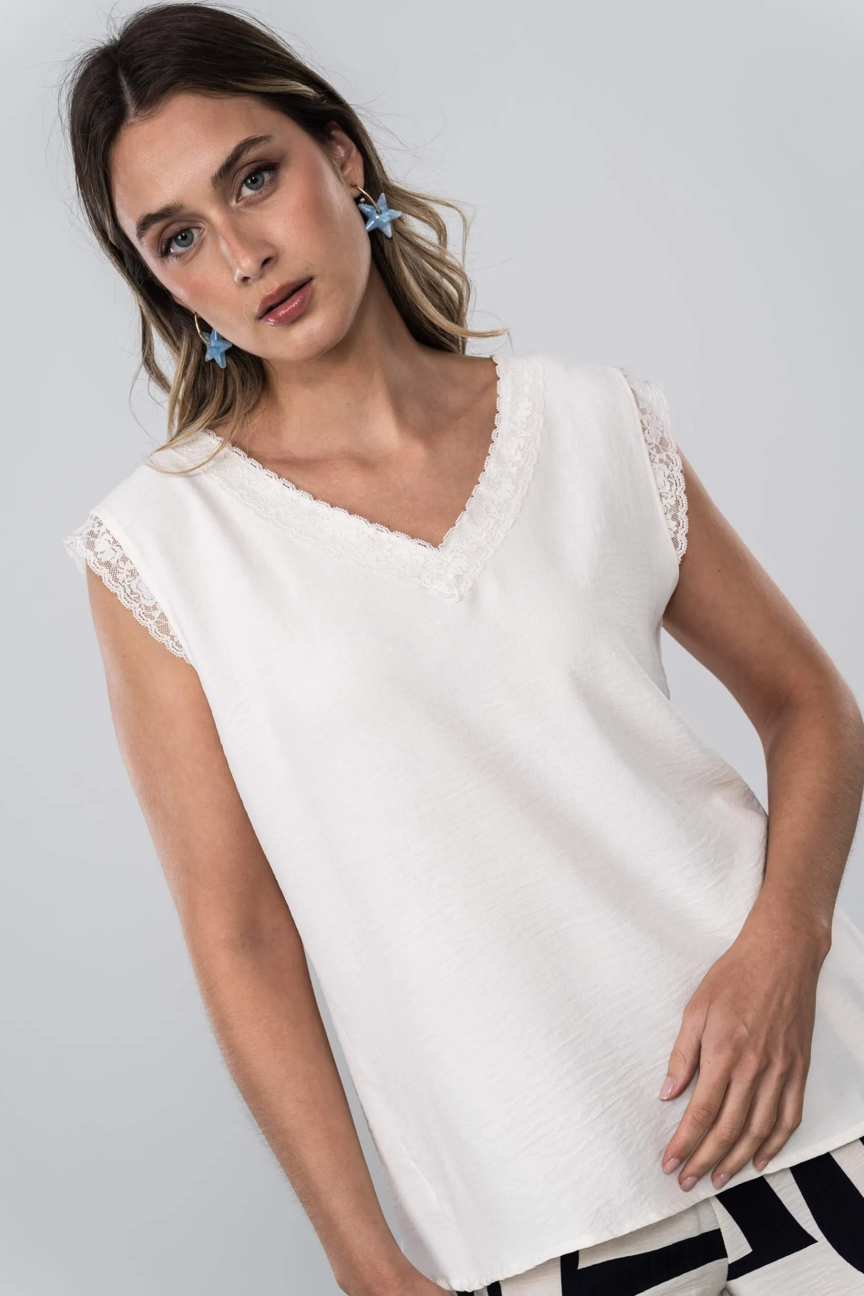 Precchio Blusas Y Camisas<BLUSA ENCAJE M/SISA CRUDO