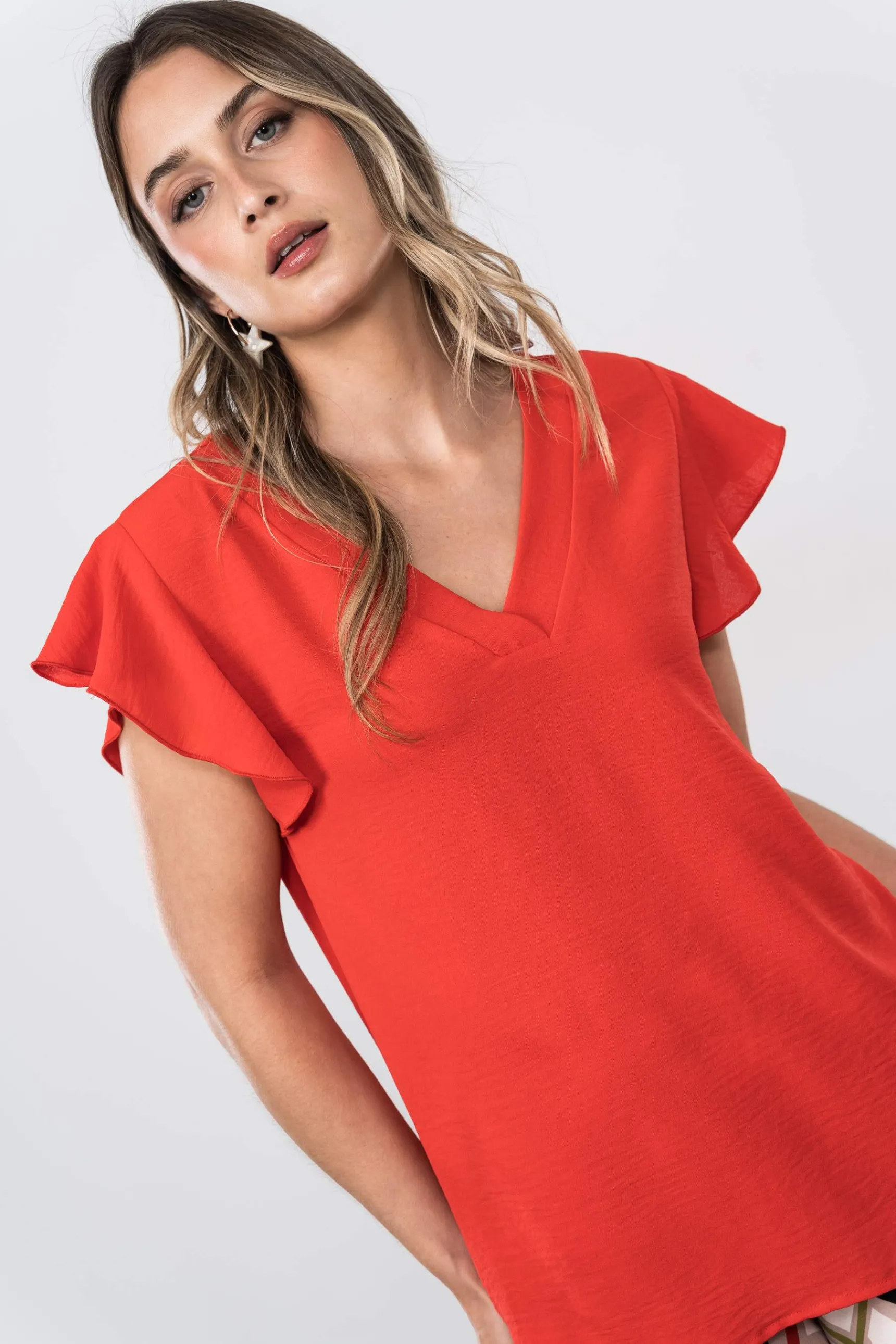 Precchio Blusas Y Camisas<BLUSA MANGA CAPA ROJO