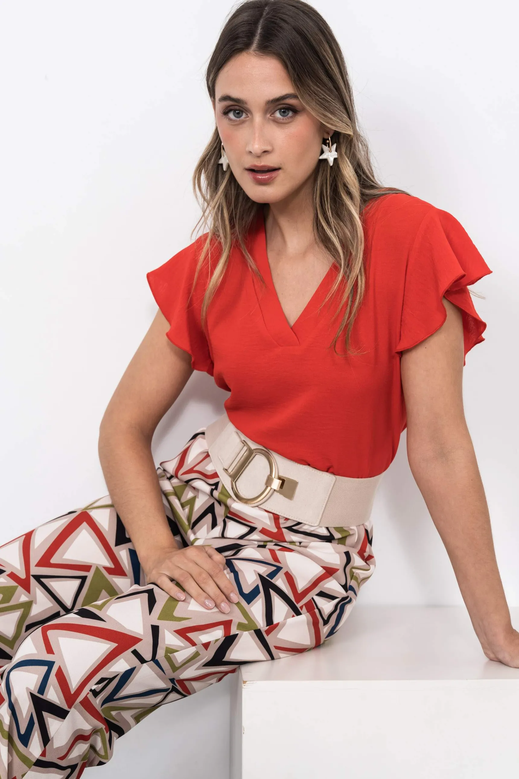 blusa_manga_capa_rojo_5.webp Precchio Blusas Y Camisas<BLUSA MANGA CAPA ROJO