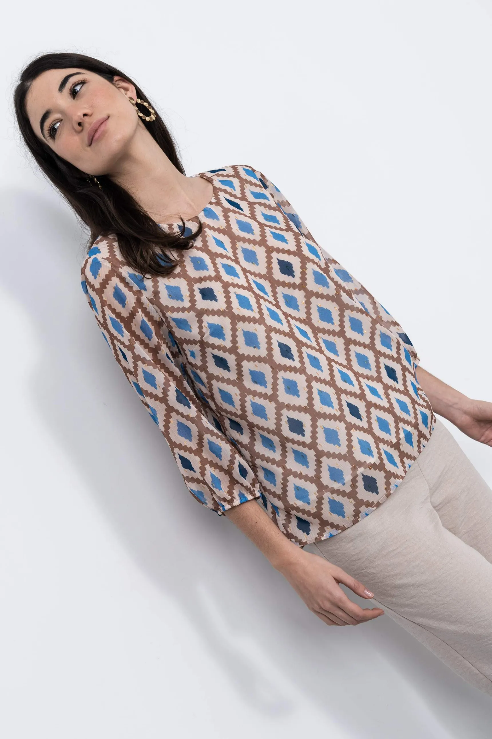 Precchio Blusas Y Camisas<BLUSA ROMBOS ORO BEIGE