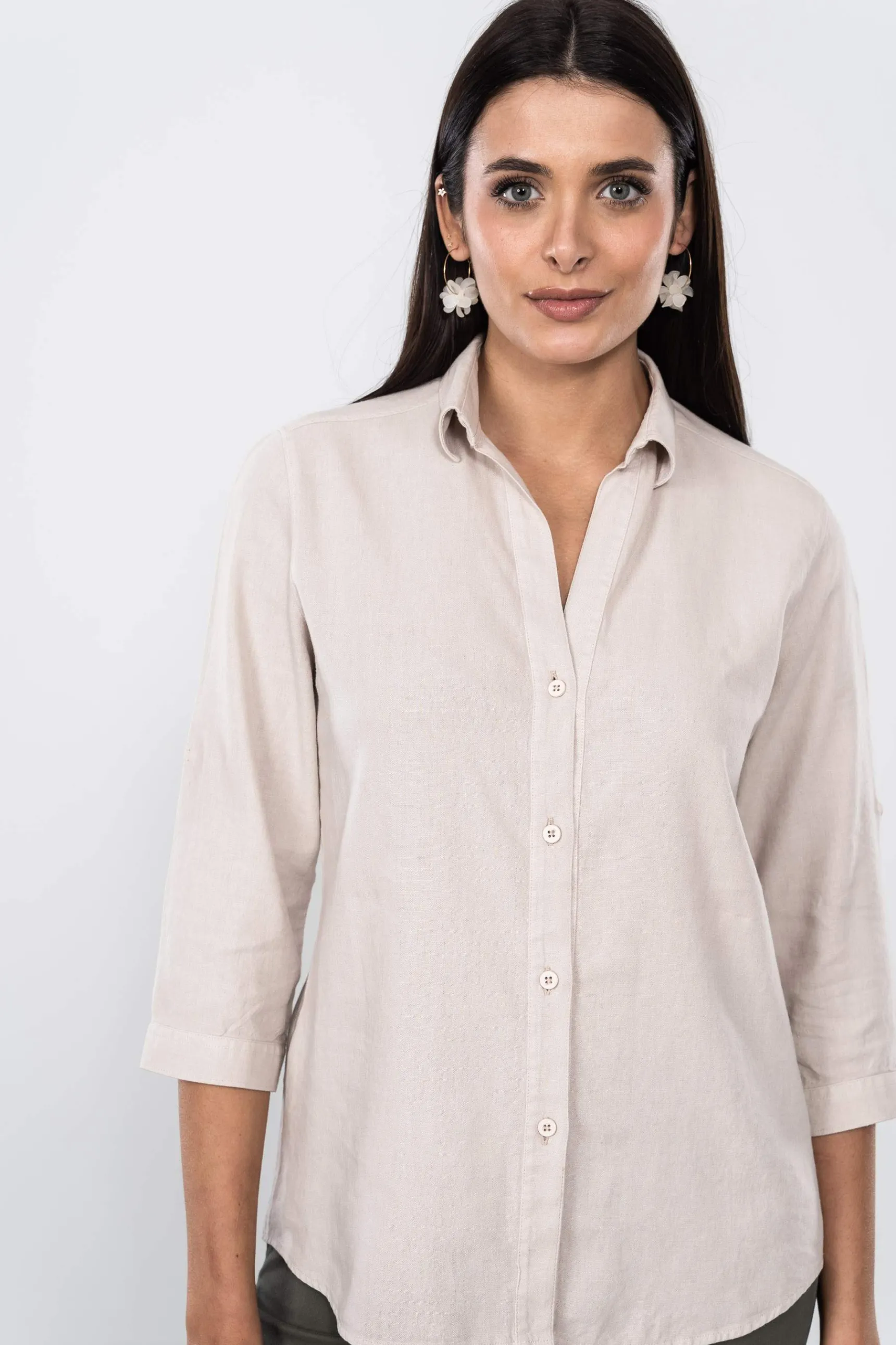 Precchio Blusas Y Camisas<CAMISA EFECTO LINO BEIGE