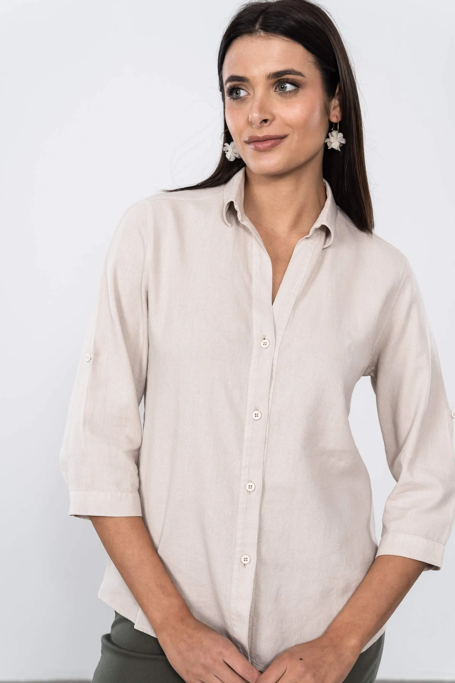 camisa_efecto_lino_beige_6.webp Precchio Blusas Y Camisas<CAMISA EFECTO LINO BEIGE