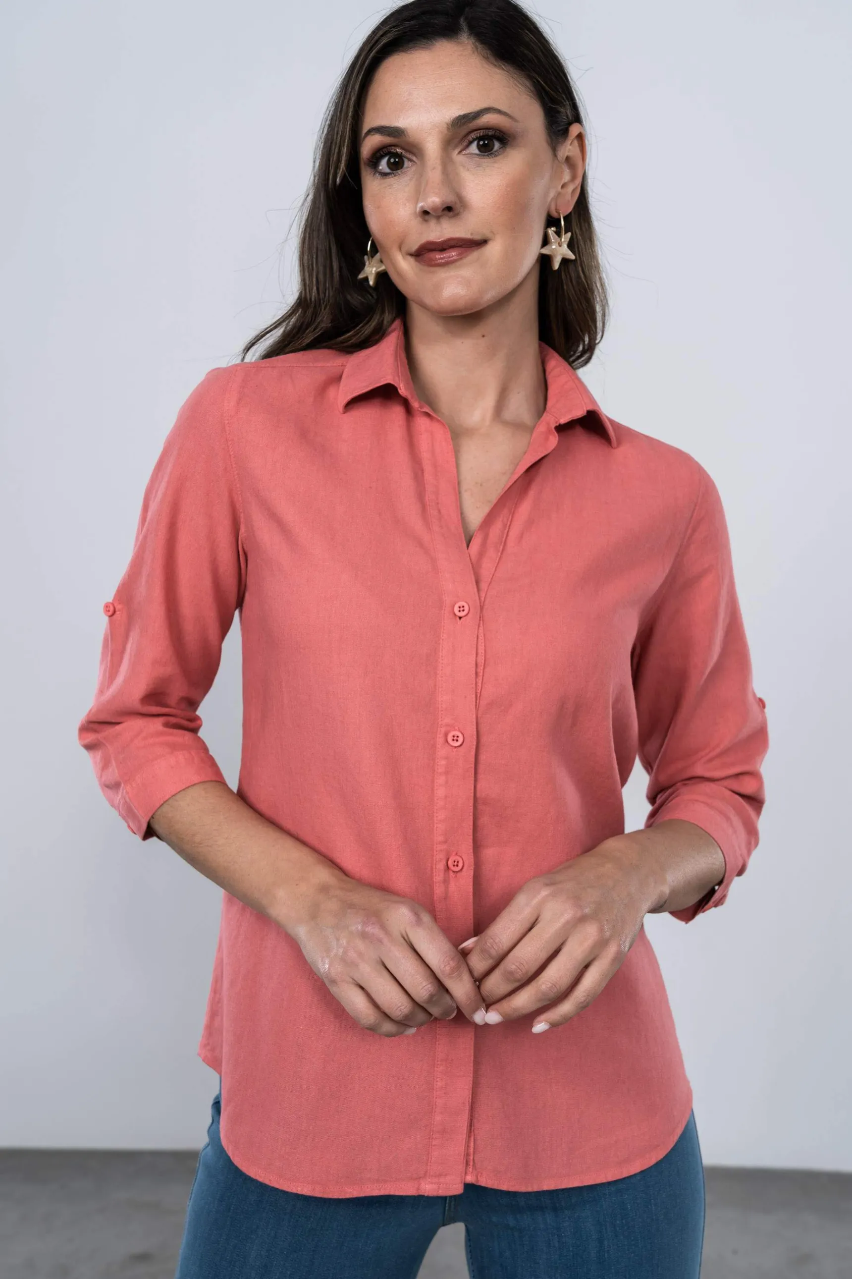 Precchio Blusas Y Camisas<CAMISA EFECTO LINO CORAL