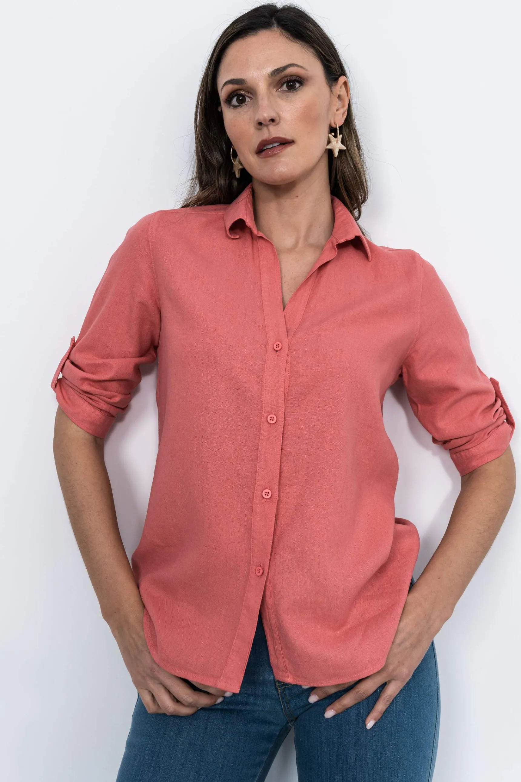 camisa_efecto_lino_coral_4.webp Precchio Blusas Y Camisas<CAMISA EFECTO LINO CORAL