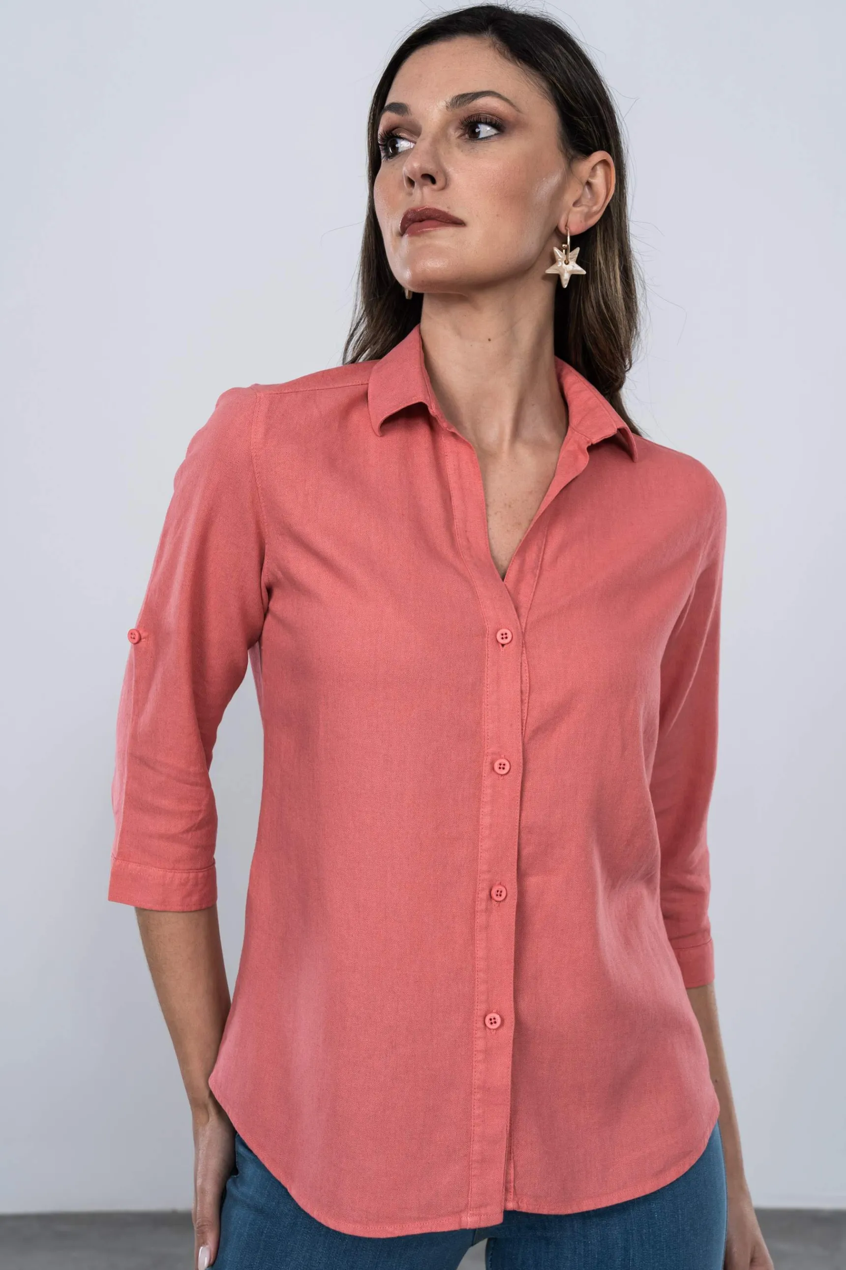 camisa_efecto_lino_coral_8.webp Precchio Blusas Y Camisas<CAMISA EFECTO LINO CORAL