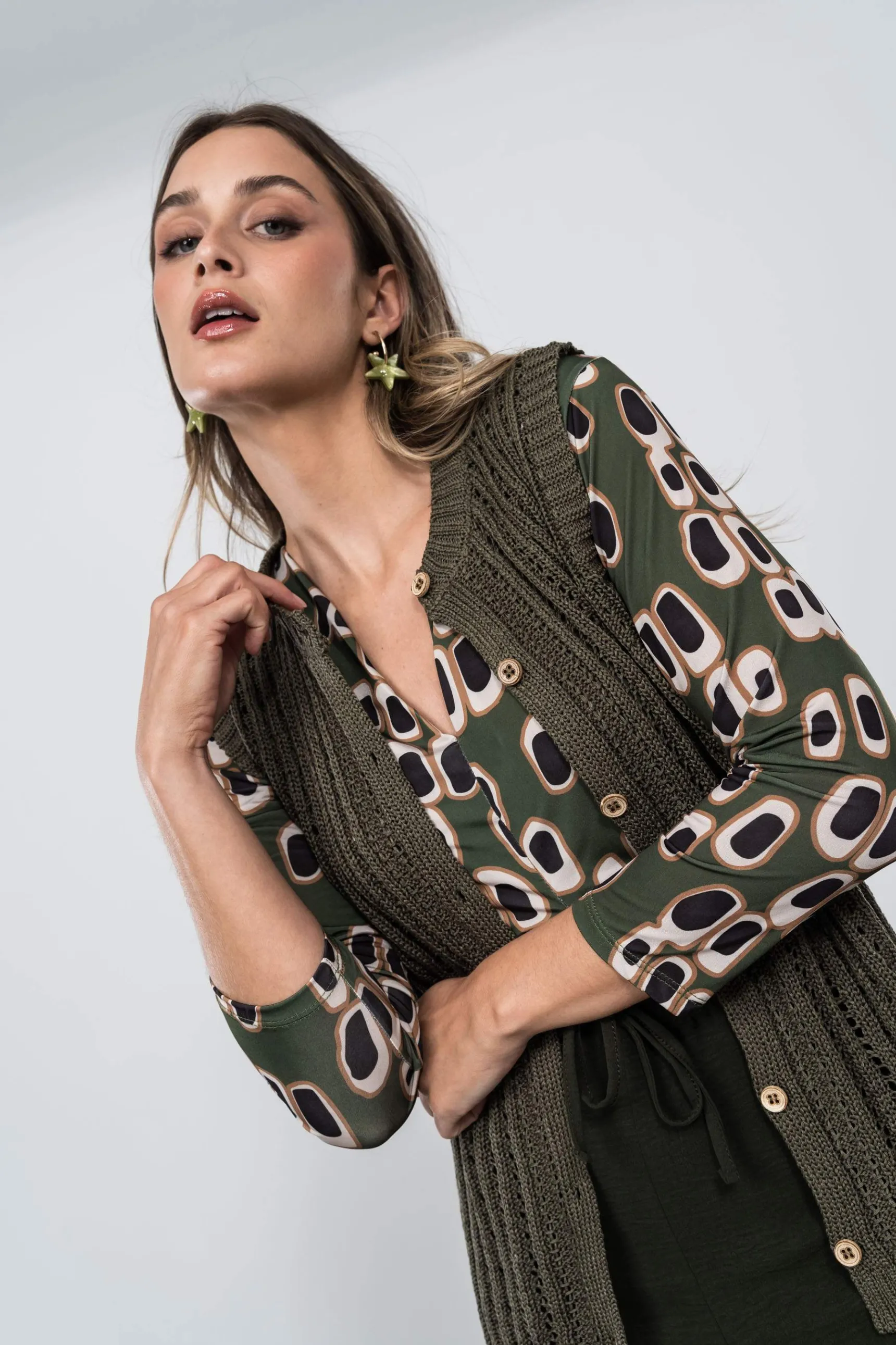Precchio Jerseys Y Cardigans<CHALECO CALADOS BOTONES KAKI