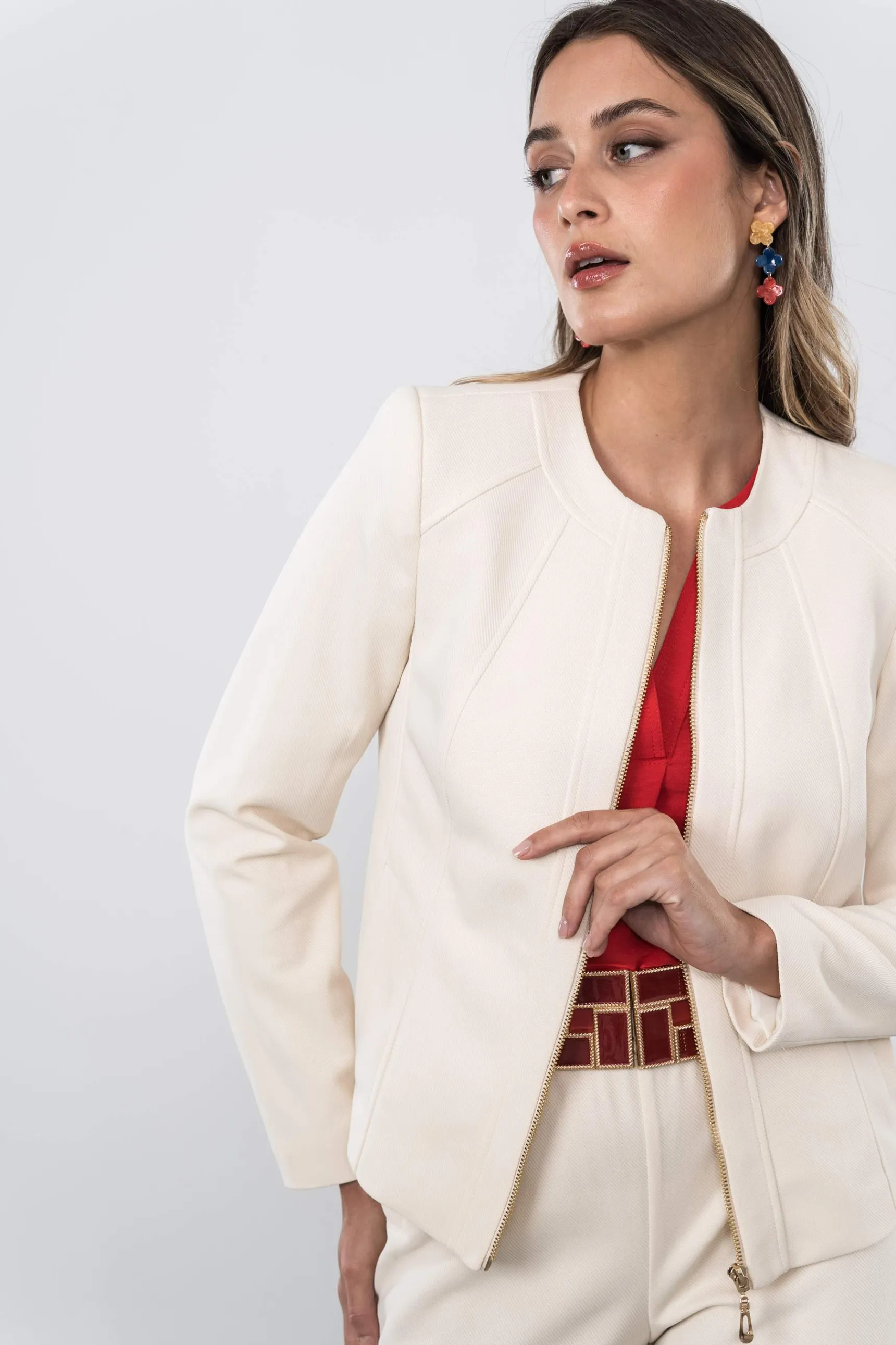 Precchio Chaquetas<CHAQUETA CORTE CREMALLERA CRUDO