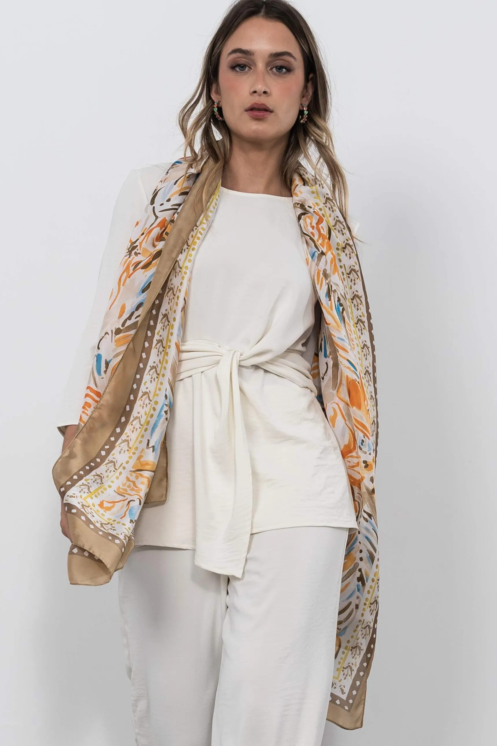 Precchio Foulards Y Estolas<FOULARD EFECTO SEDA ACUARELAS BEIGE