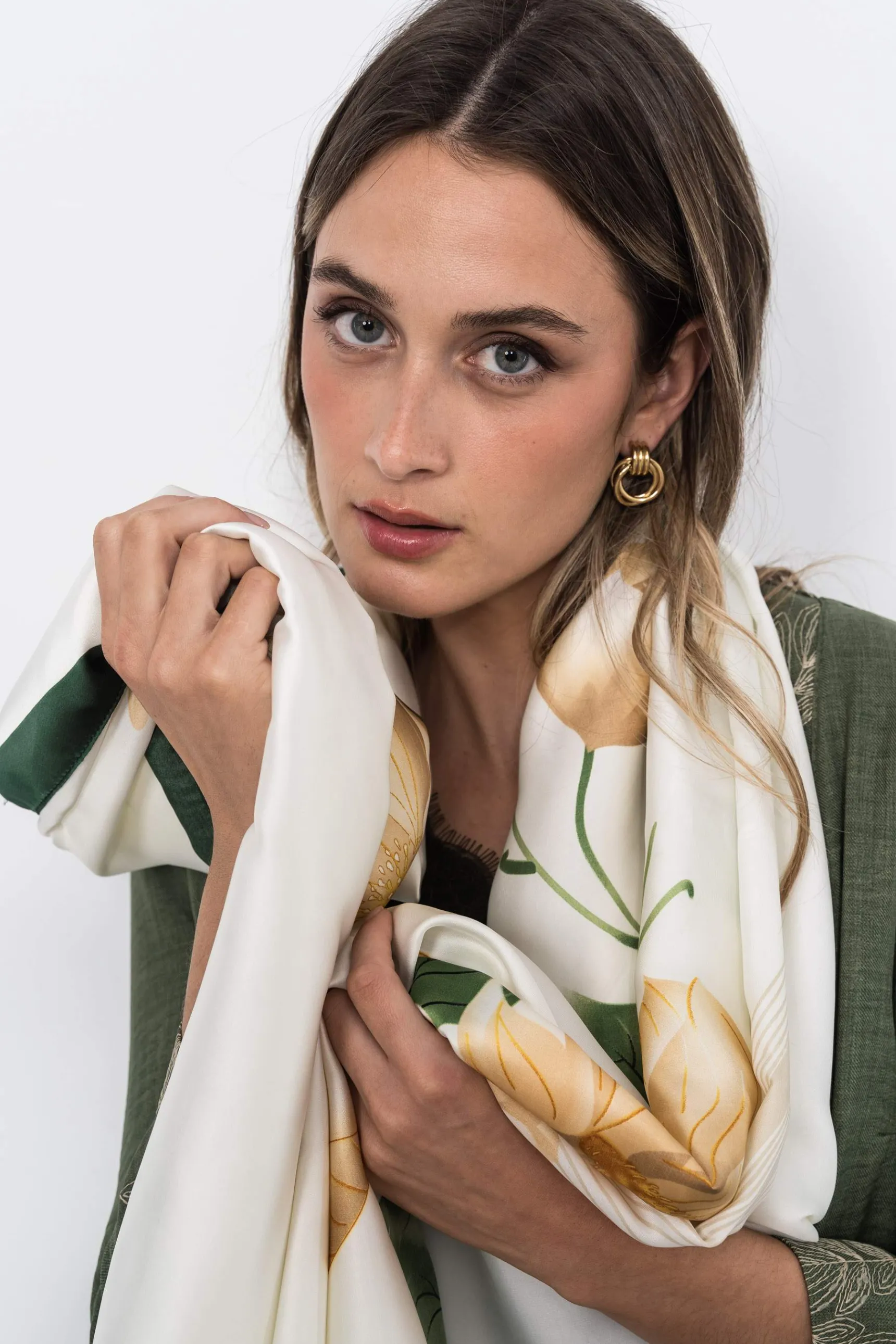 Precchio Foulards Y Estolas<FOULARD EFECTO SEDA PÉTALOS VERDE