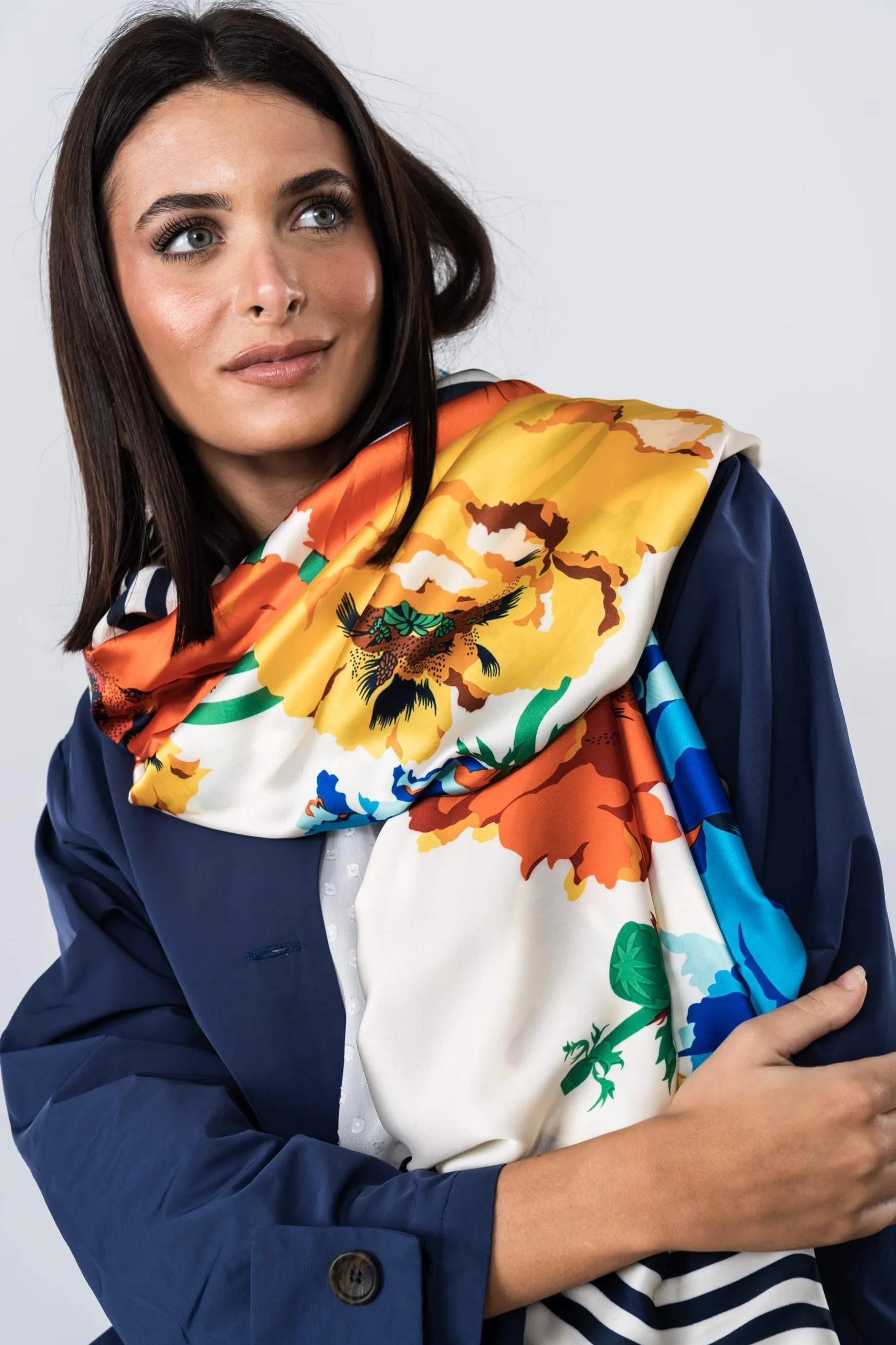 Precchio Foulards Y Estolas<FOULARD EFECTO SEDA RAYAS AZUL