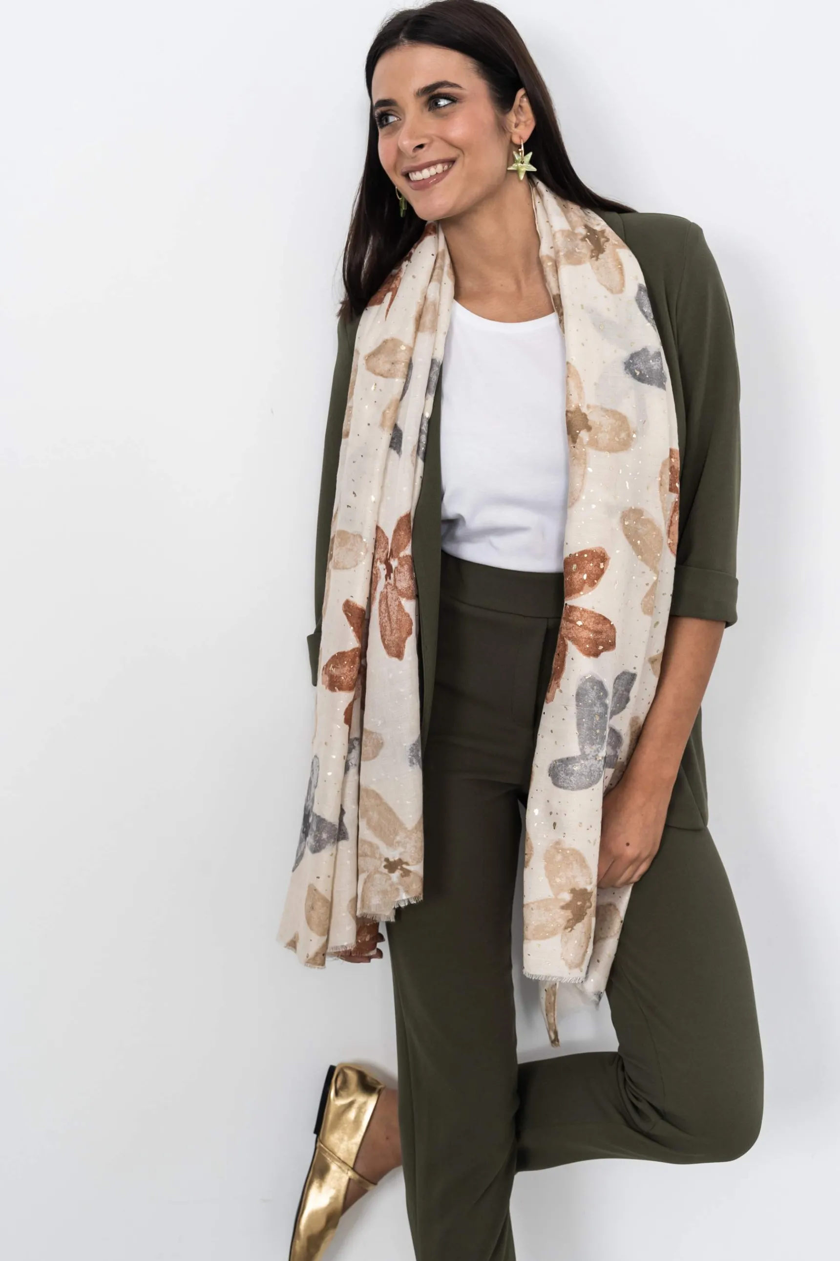 Precchio Foulards Y Estolas<FOULARD FLORES ORO