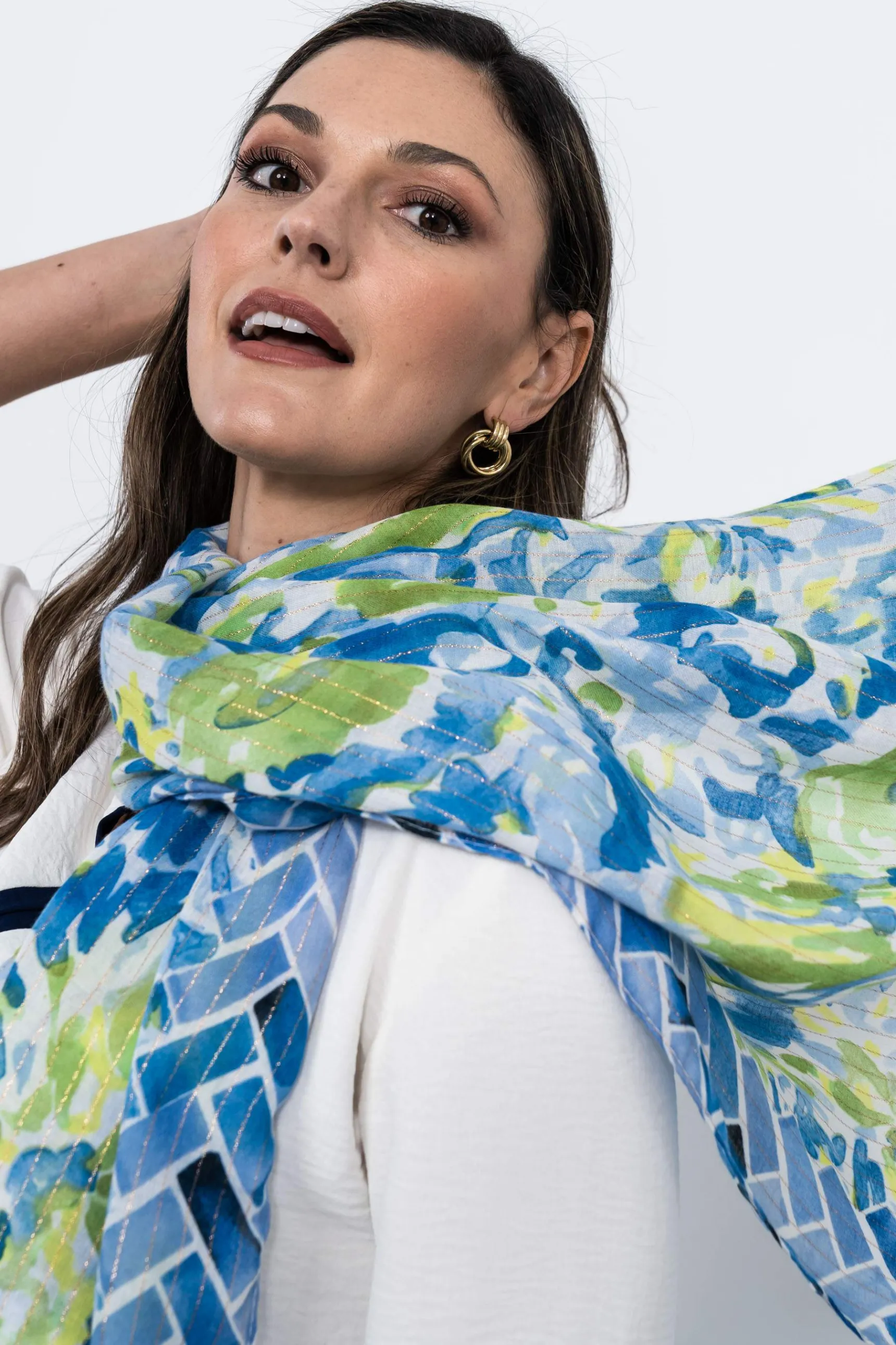 Precchio Foulards Y Estolas<FOULARD HILOS ORO ACUARELAS