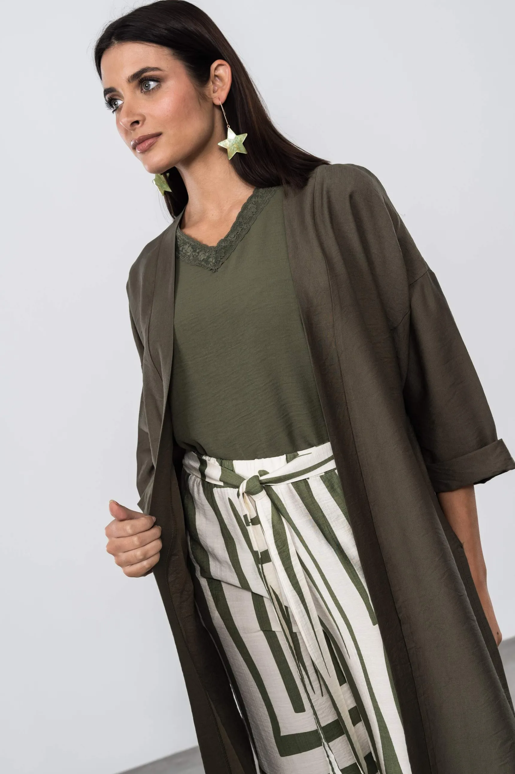 Precchio Chaquetas<KIMONO LARGO ABERTURAS KAKI