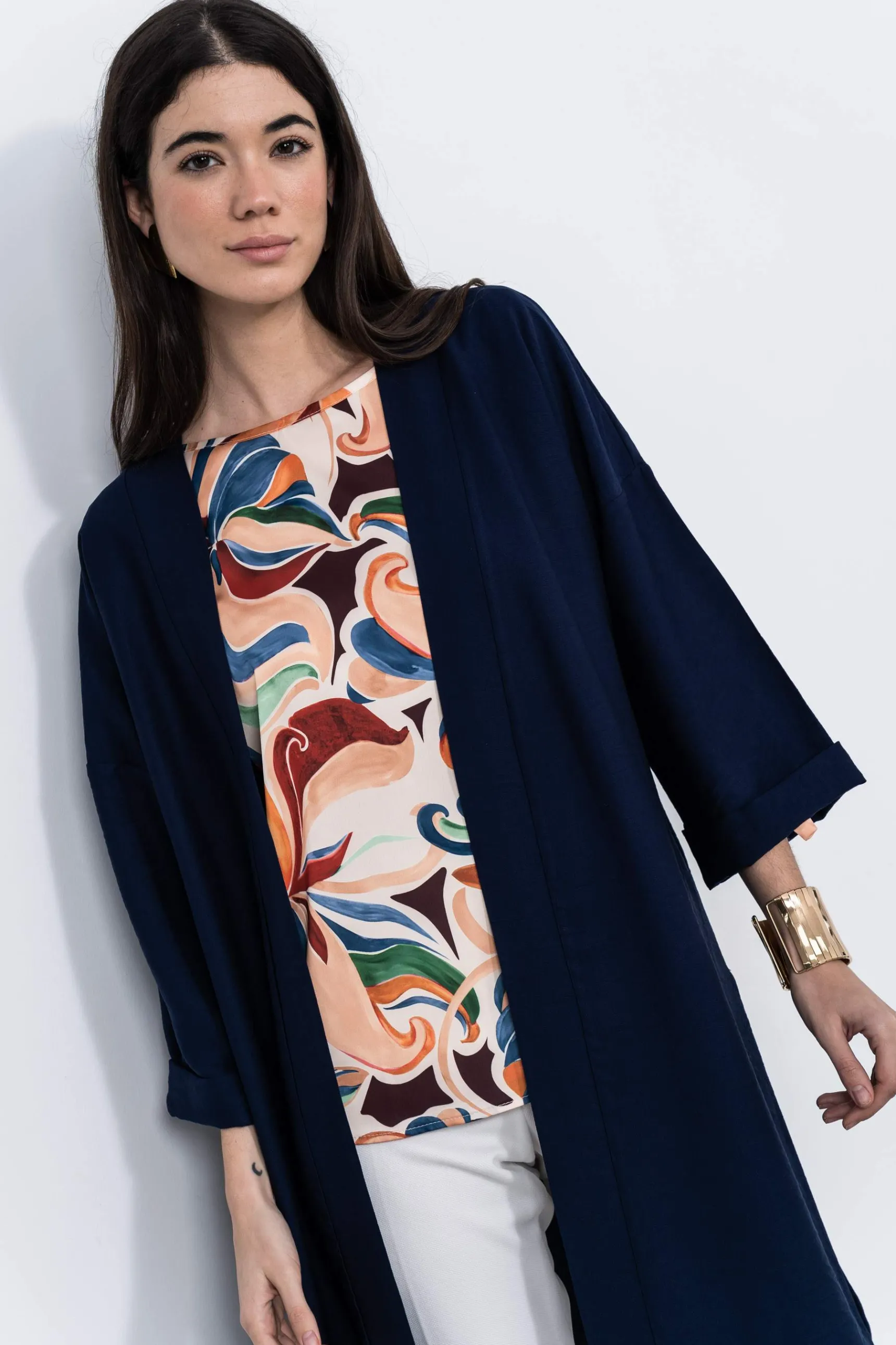 Precchio Chaquetas<KIMONO LARGO ABERTURAS MARINO