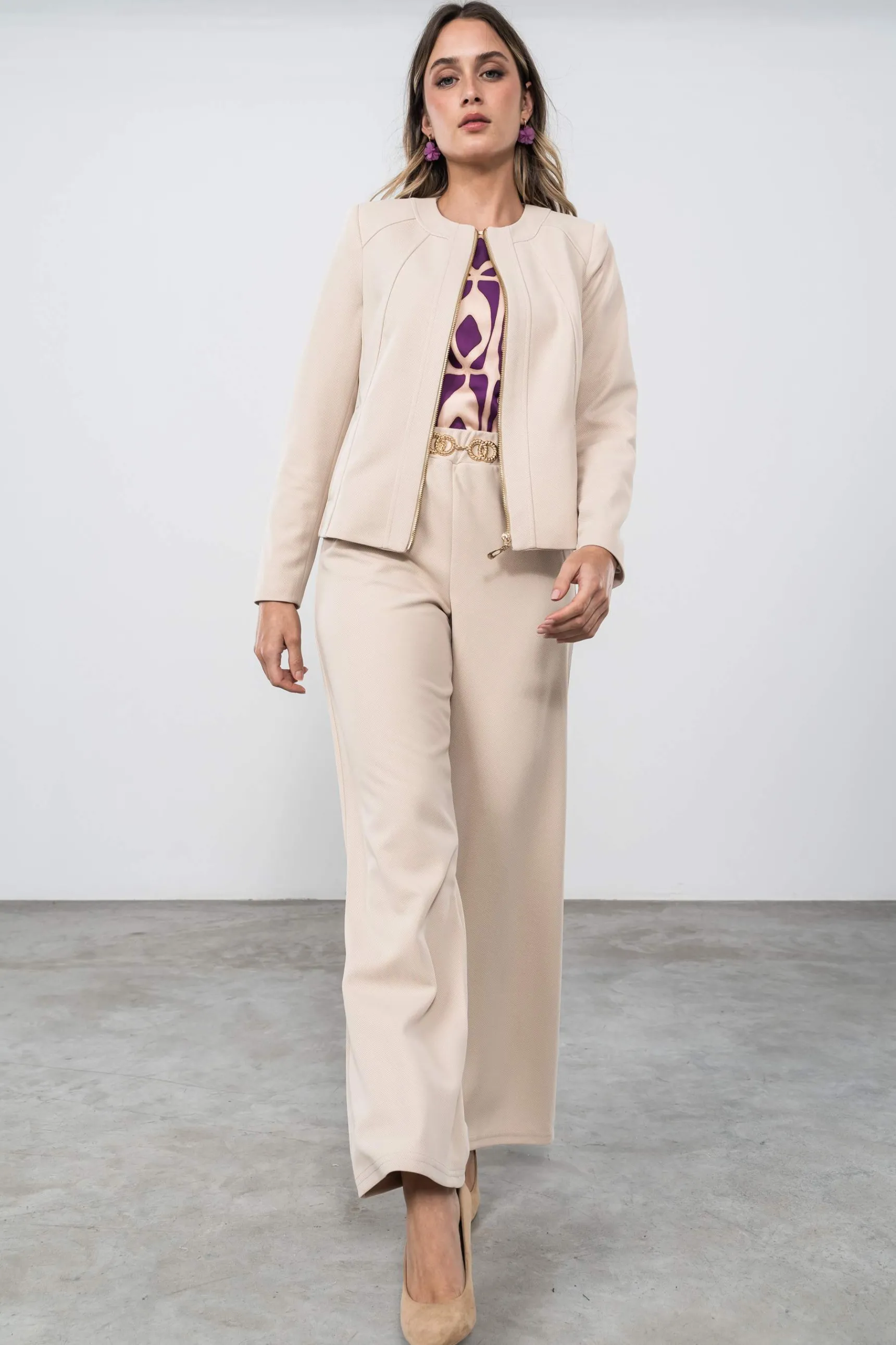 Precchio Pantalones<PANTALÓN ANCHO BEIGE