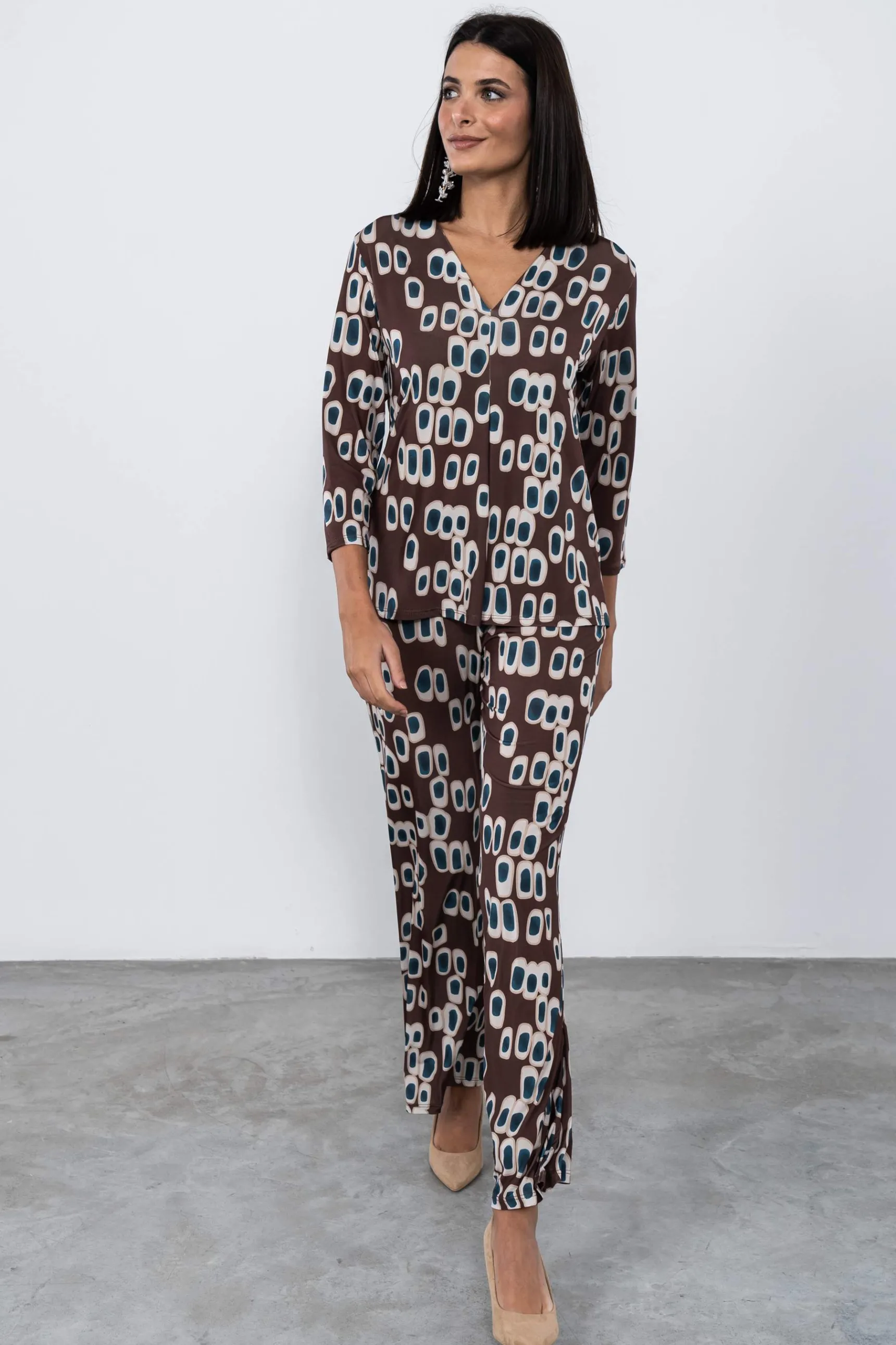 Precchio Pantalones<PANTALÓN DIBUJO OVALADO MARRÓN