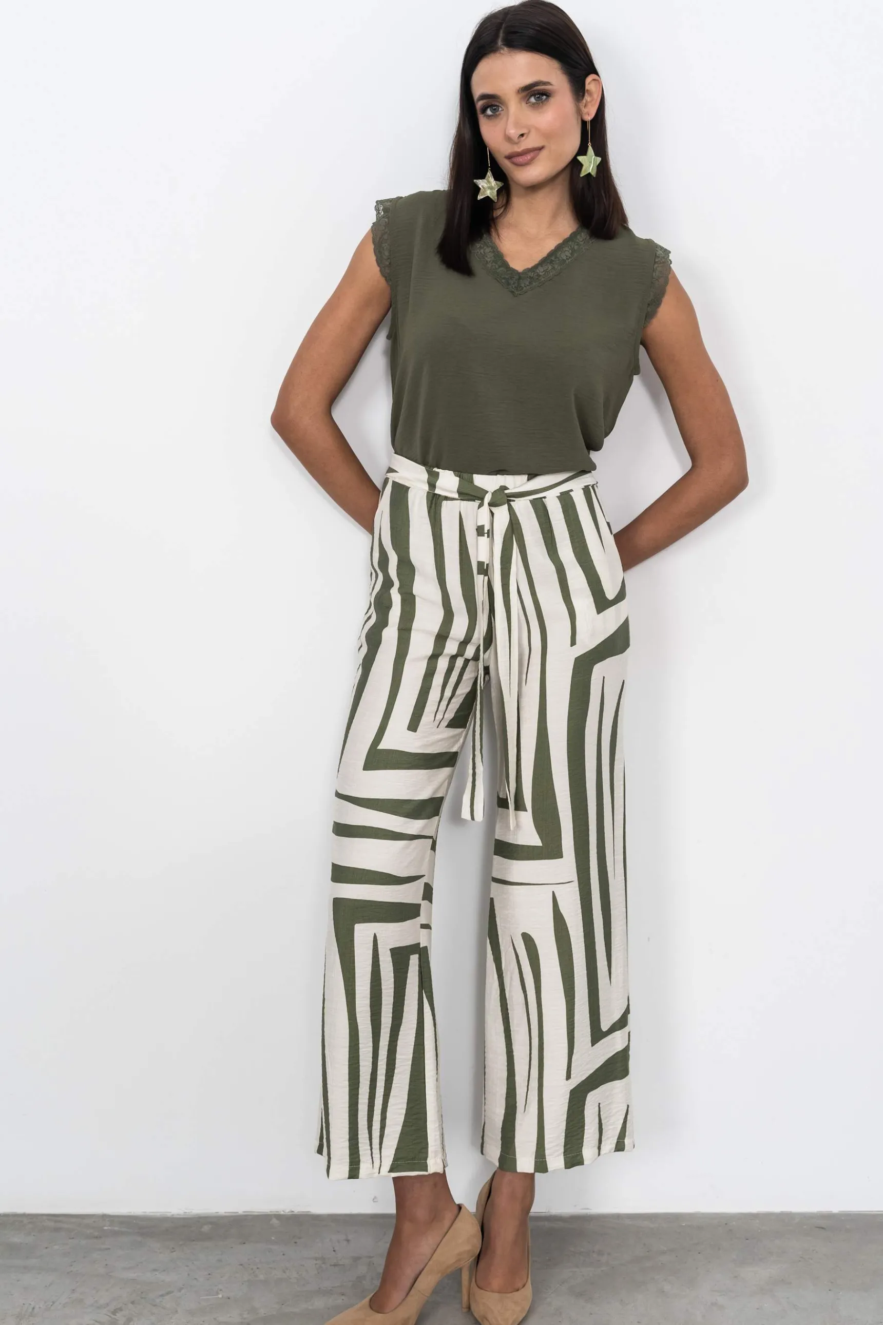 Precchio Pantalones<PANTALÓN ESTAMPADO ANCHO KAKI