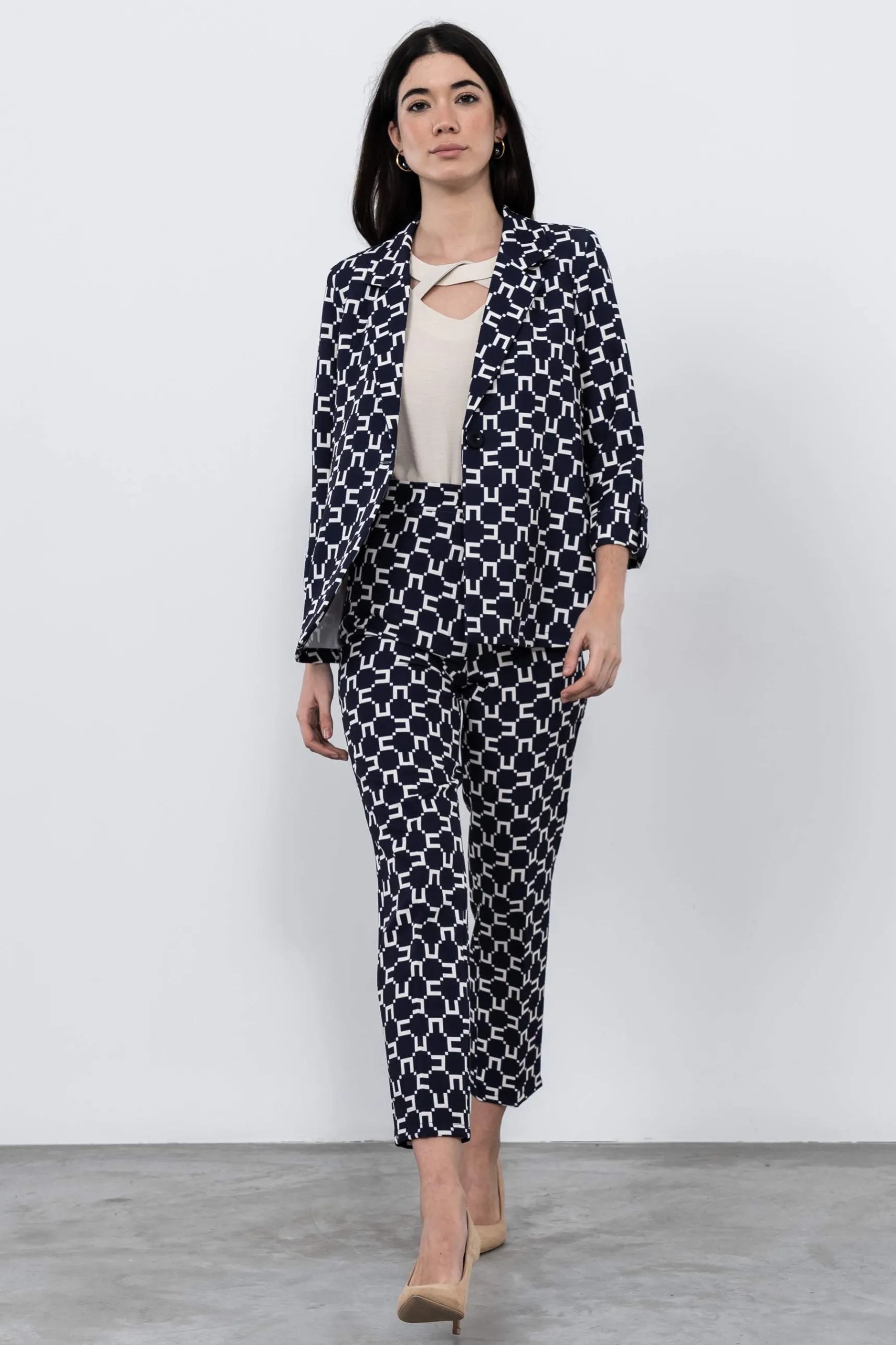 Precchio Pantalones<PANTALÓN ESTAMPADO GEOMÉTRICO MARINO