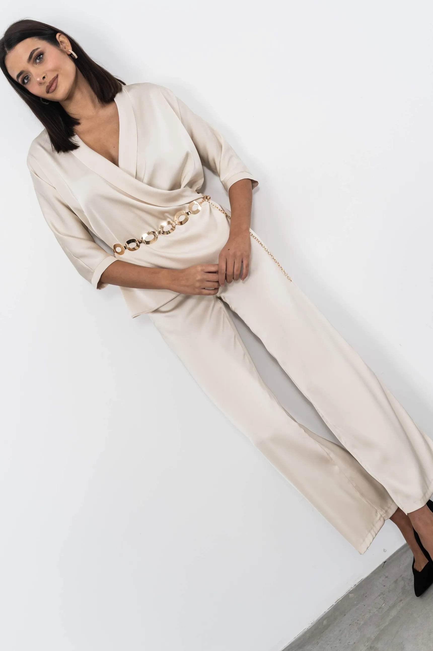 Precchio Pantalones<PANTALÓN SATINADO BEIGE
