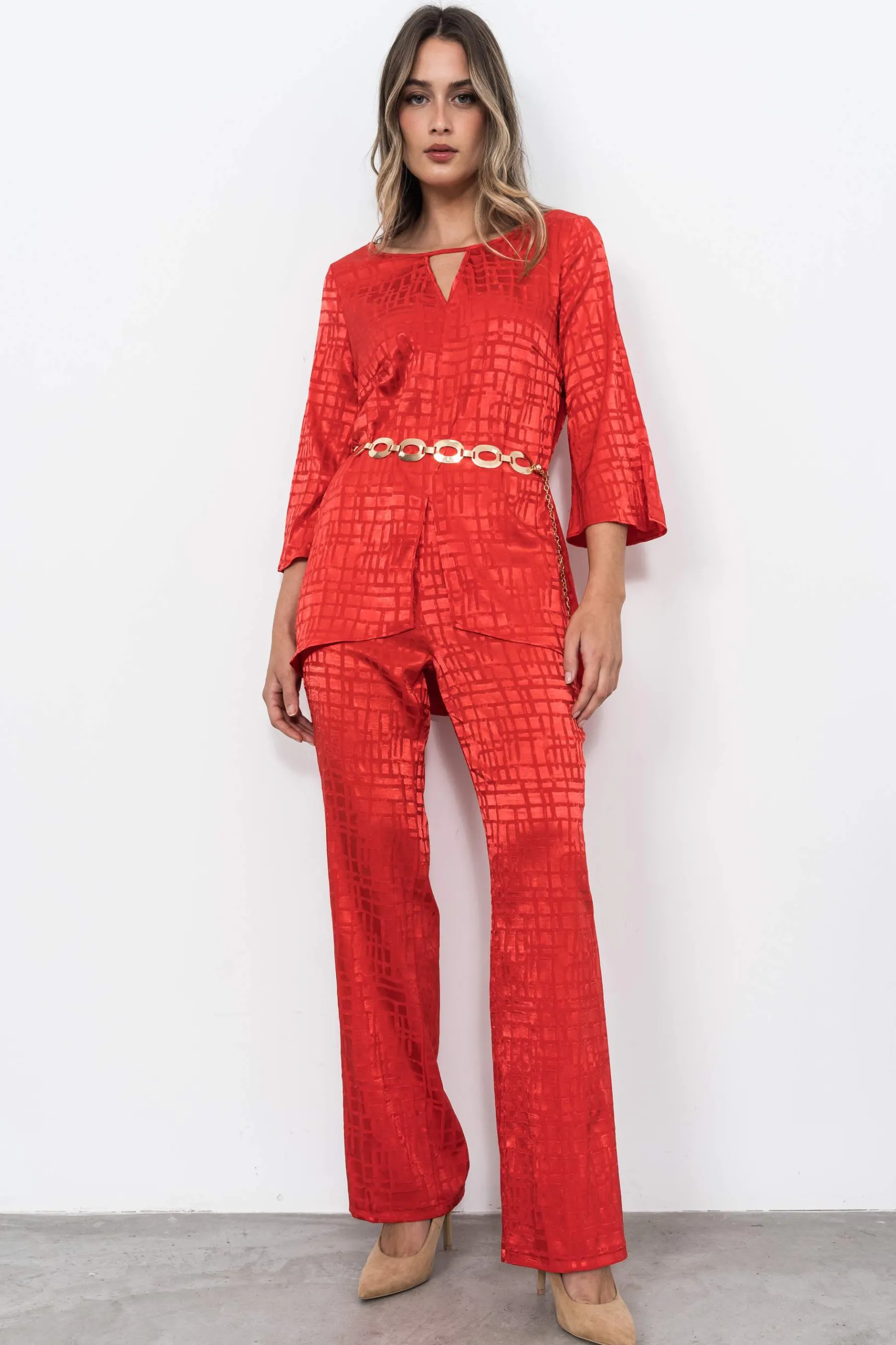 Precchio Pantalones<PANTALÓN SATINADO FANTASÍA ROJO