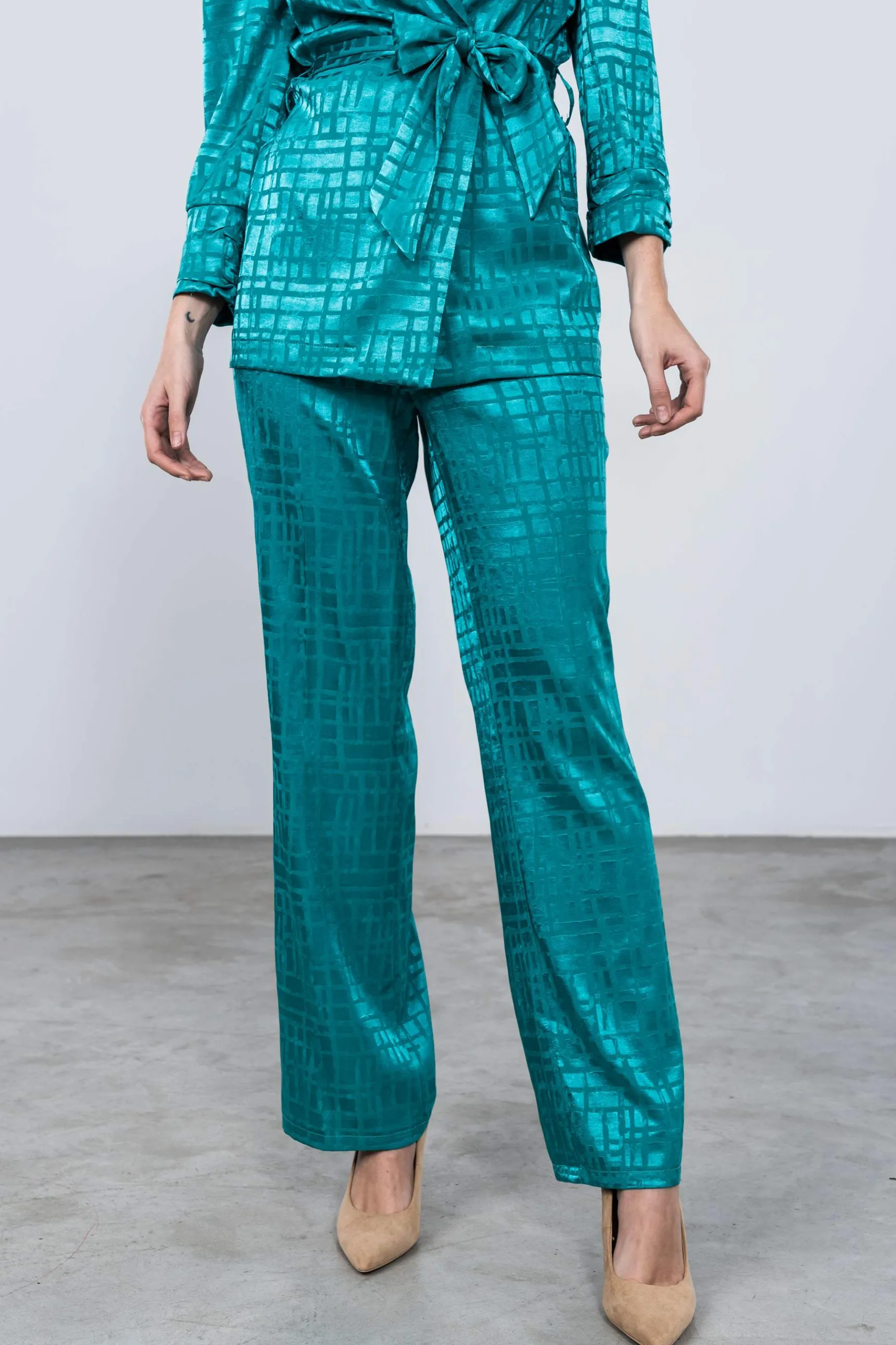 Precchio Pantalones<PANTALÓN SATINADO FANTASÍA VERDE