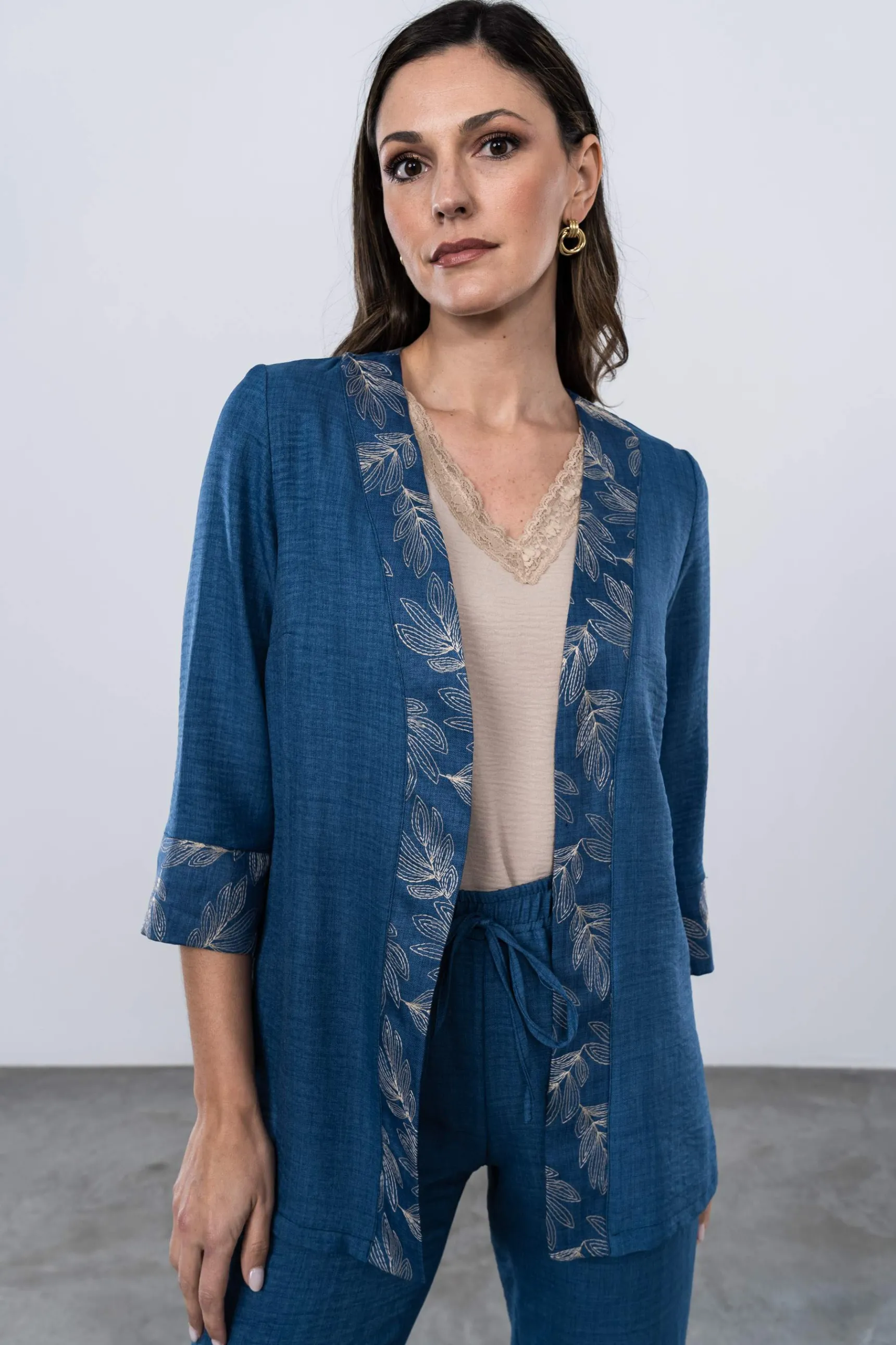 Precchio Chaquetas<SOBRECAMISA DETALLE BORDADOS AZUL