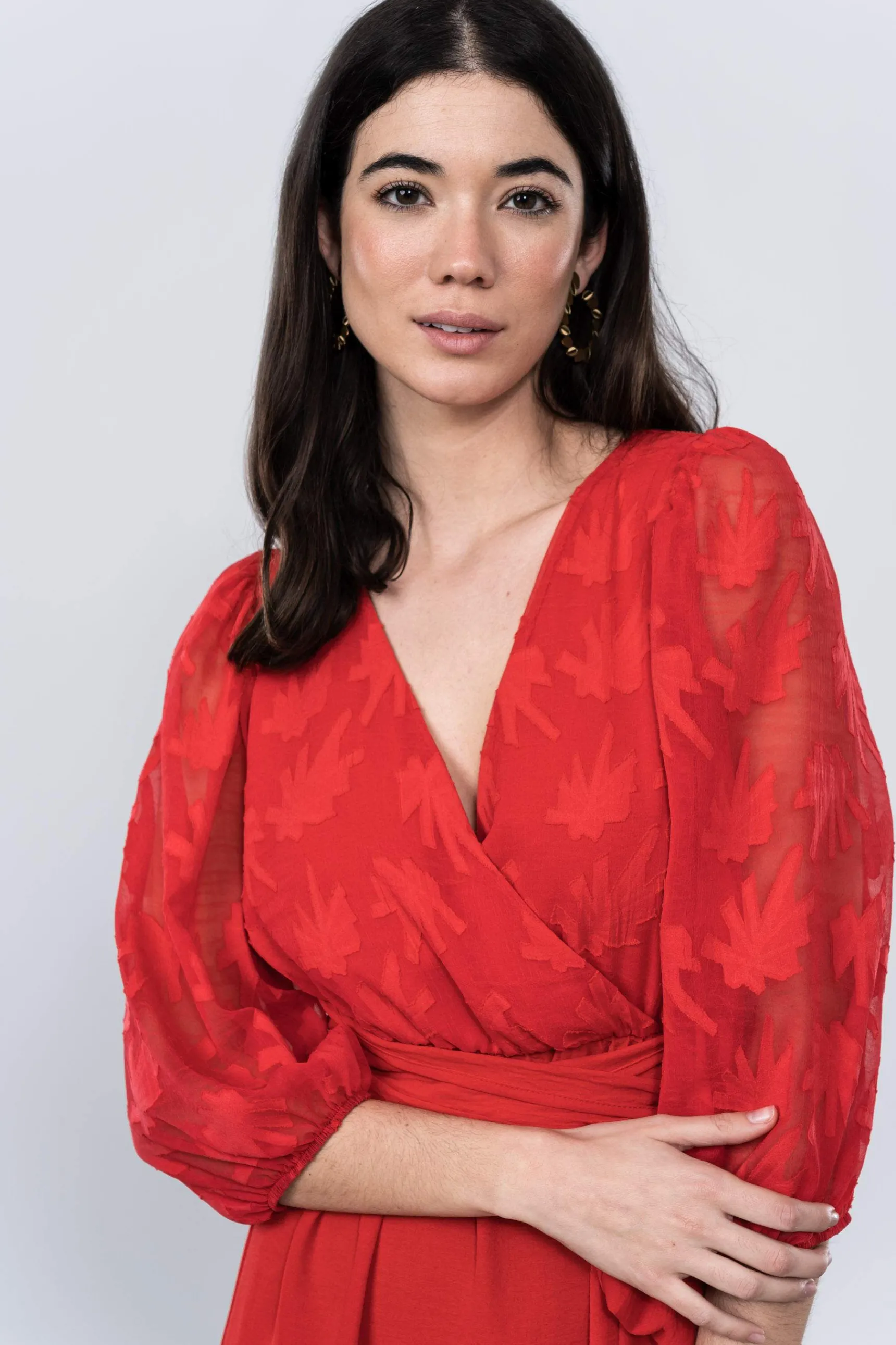 Precchio Vestidos<VESTIDO COMBINADO GASA ROJO