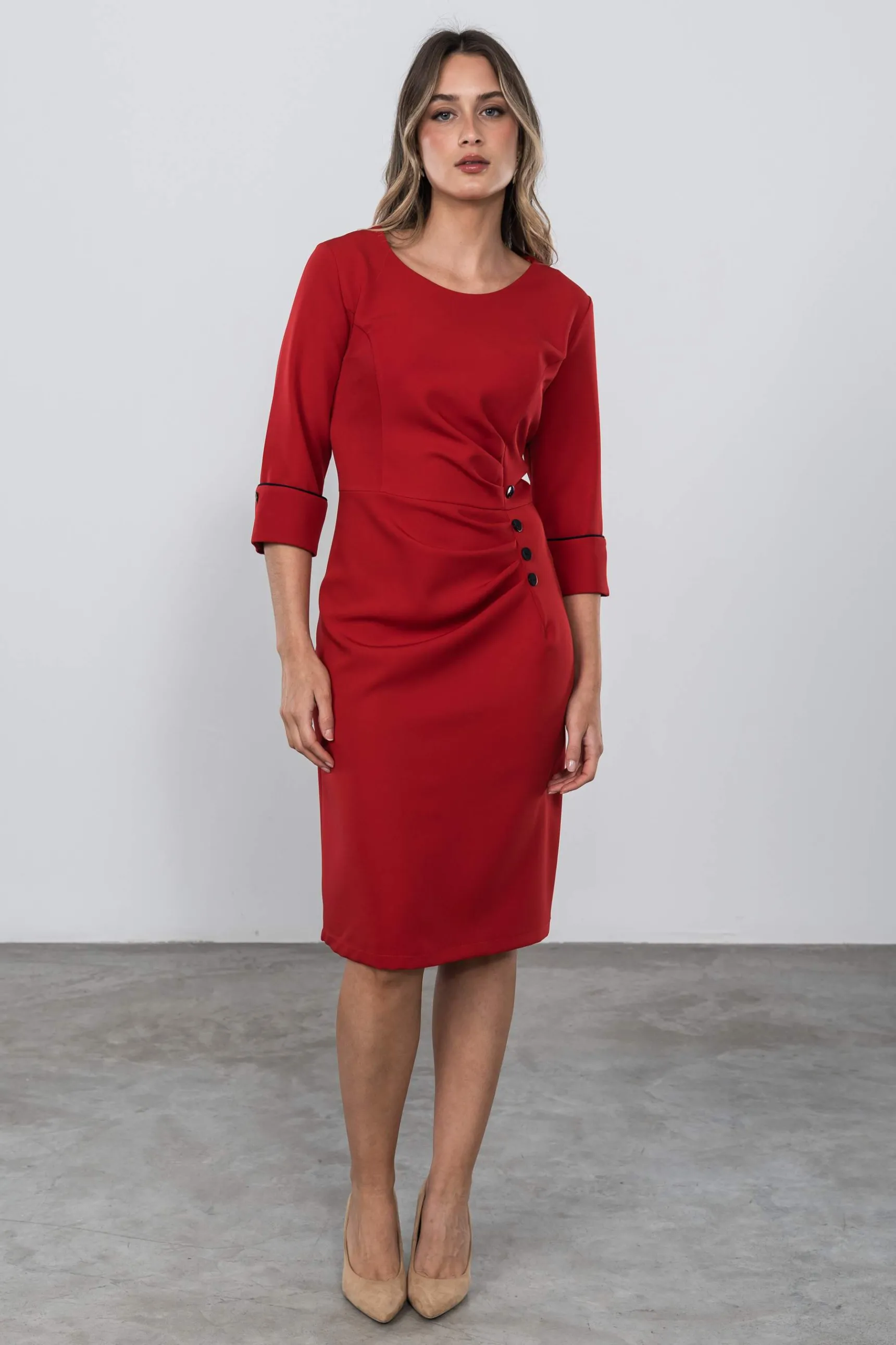 vestido_fruces_botones_ro_4.webp Precchio Vestidos<VESTIDO FRUCES BOTONES ROJO
