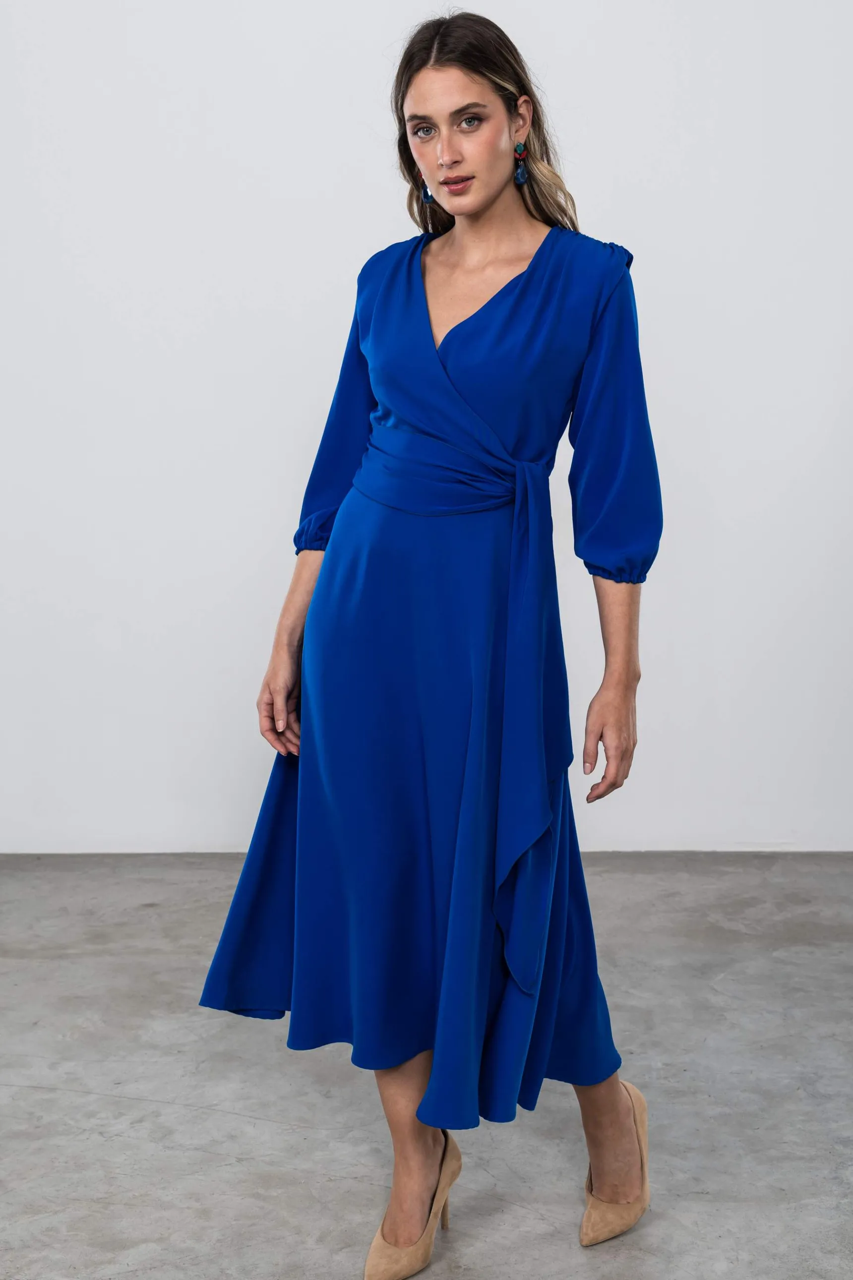 Precchio Vestidos<VESTIDO LAZO MANGA FRANCESA TINTA