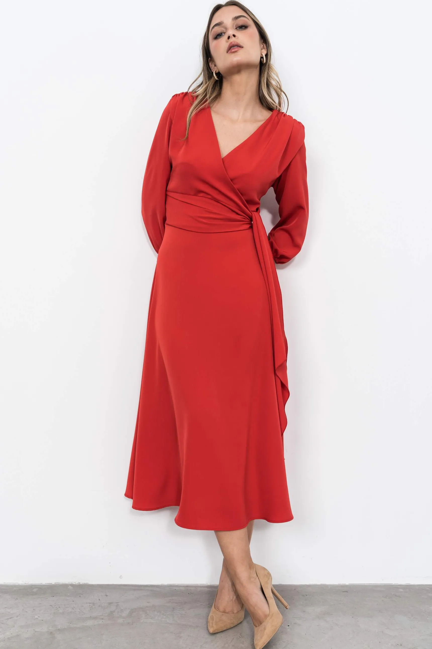 Precchio Vestidos<VESTIDO LAZO MANGA FRANCESA ROJO