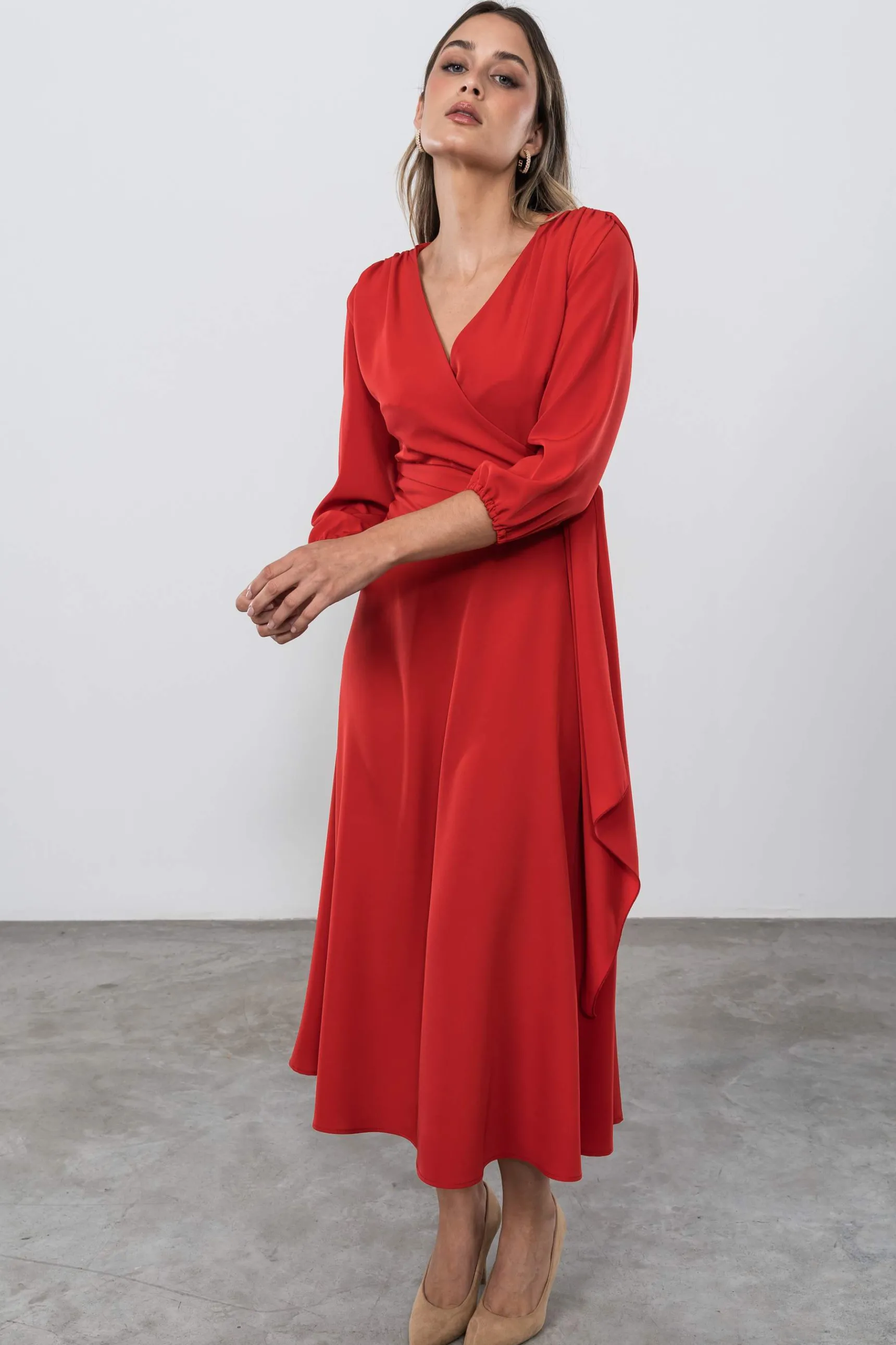 vestido_lazo_manga_france_2.webp Precchio Vestidos<VESTIDO LAZO MANGA FRANCESA ROJO