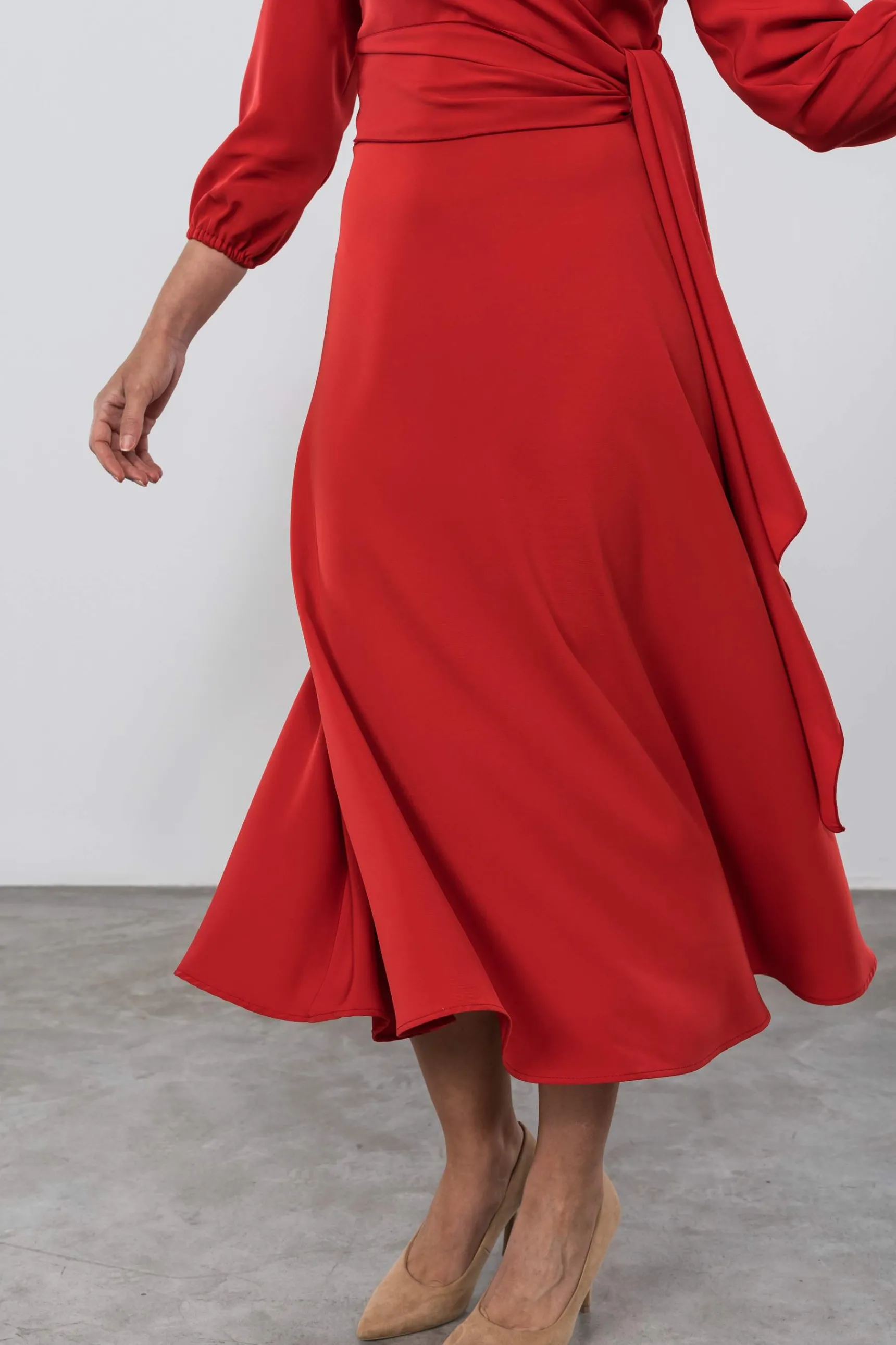 vestido_lazo_manga_france_5.webp Precchio Vestidos<VESTIDO LAZO MANGA FRANCESA ROJO