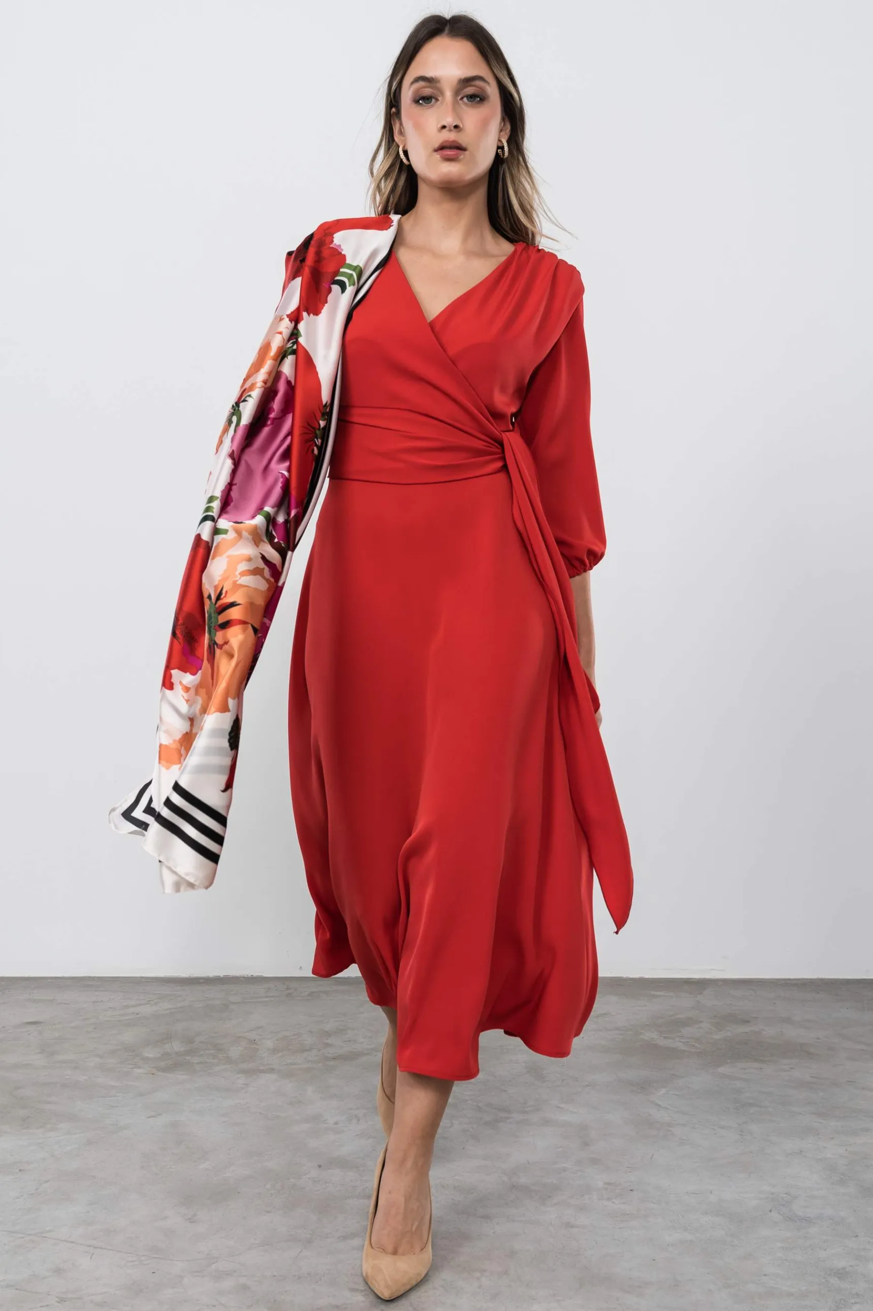 vestido_lazo_manga_france_7.webp Precchio Vestidos<VESTIDO LAZO MANGA FRANCESA ROJO