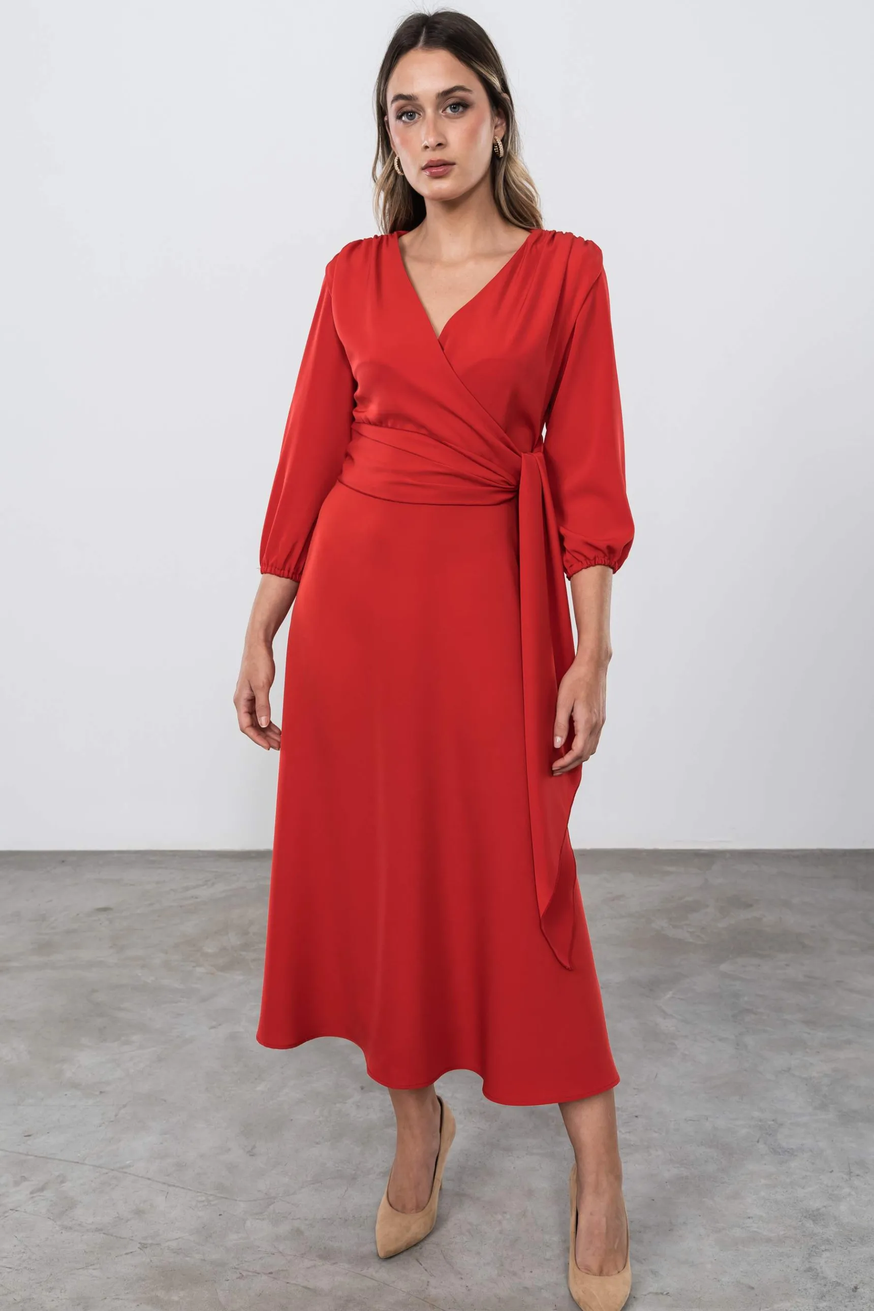 vestido_lazo_manga_france_8.webp Precchio Vestidos<VESTIDO LAZO MANGA FRANCESA ROJO