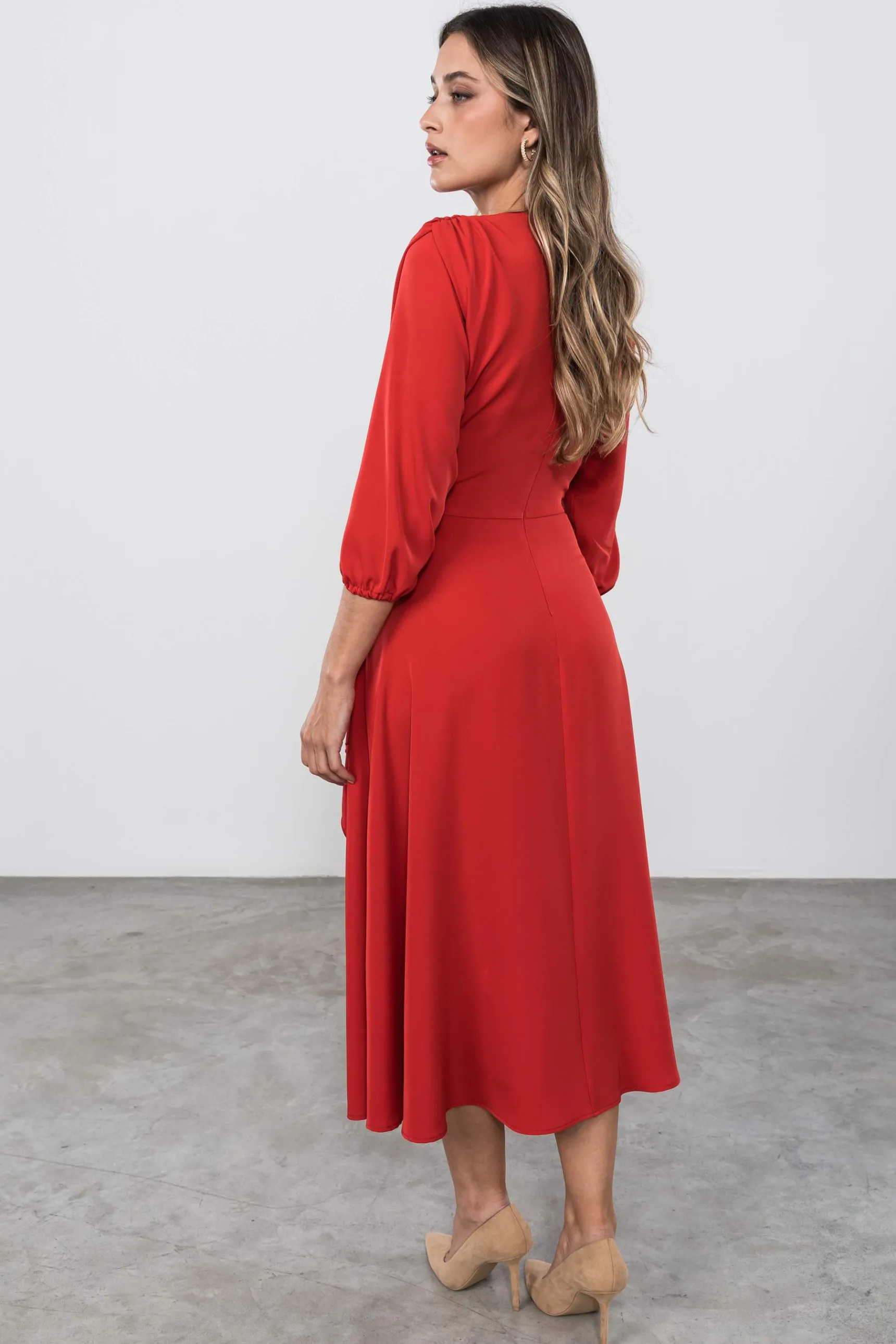 vestido_lazo_manga_france_9.webp Precchio Vestidos<VESTIDO LAZO MANGA FRANCESA ROJO