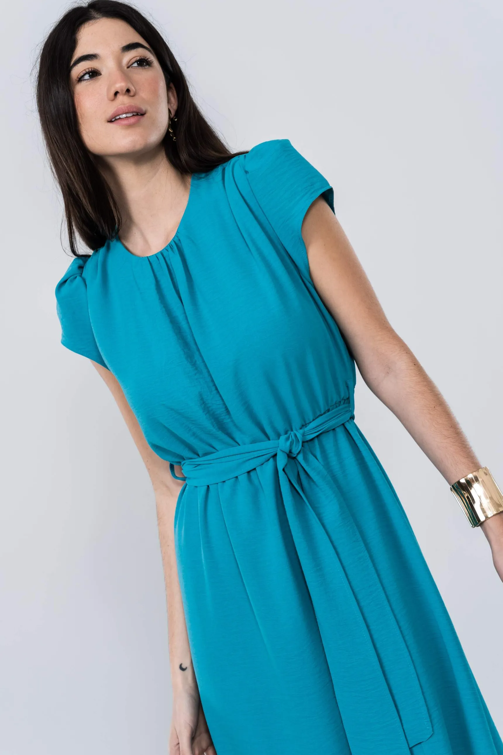 vestido_manga_corta_lazad_2.webp Precchio Vestidos<VESTIDO MANGA CORTA LAZADA ESMERALDA