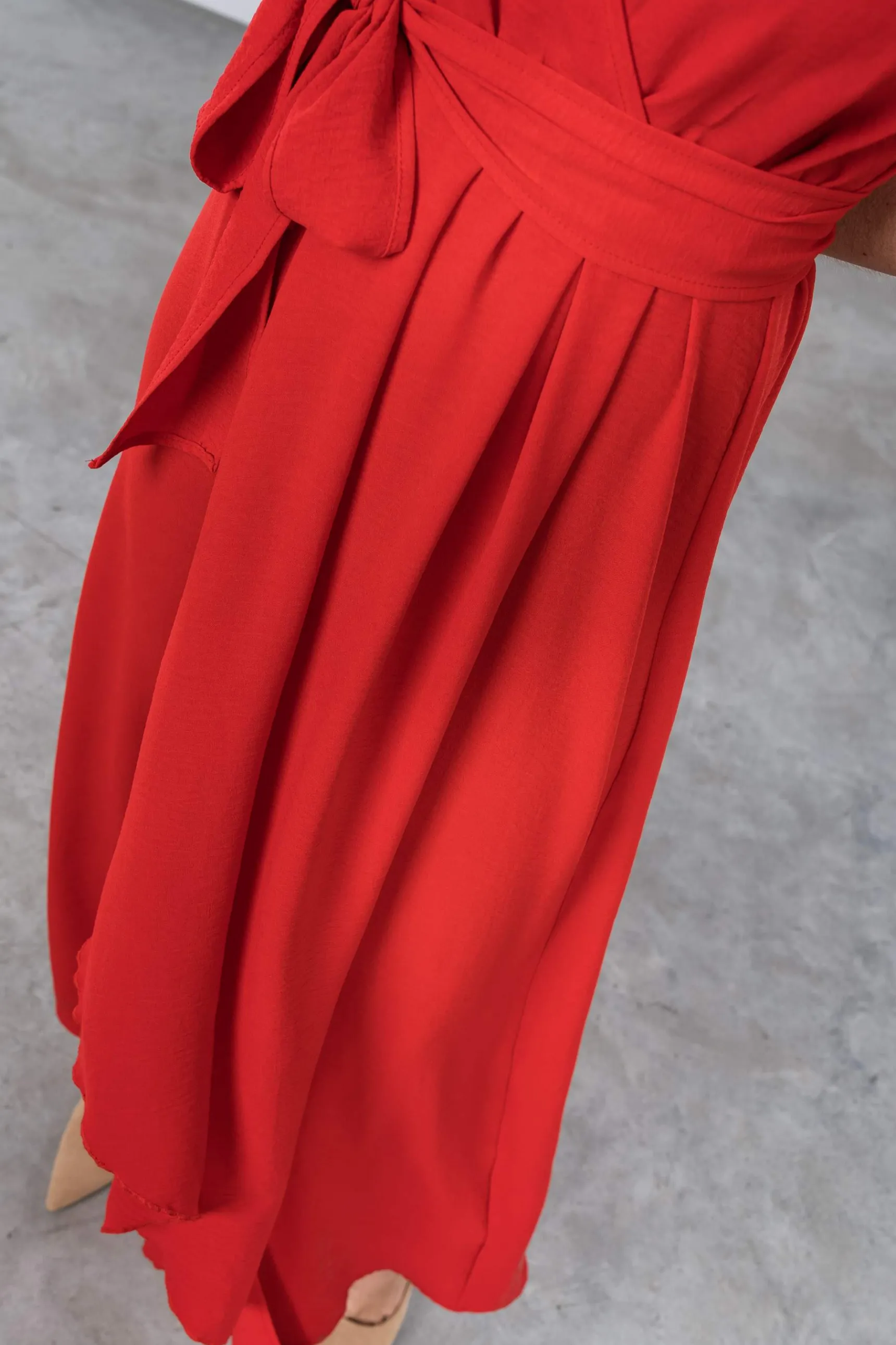 vestido_manga_frunces_roj_2.webp Precchio Vestidos<VESTIDO MANGA FRUNCES ROJO