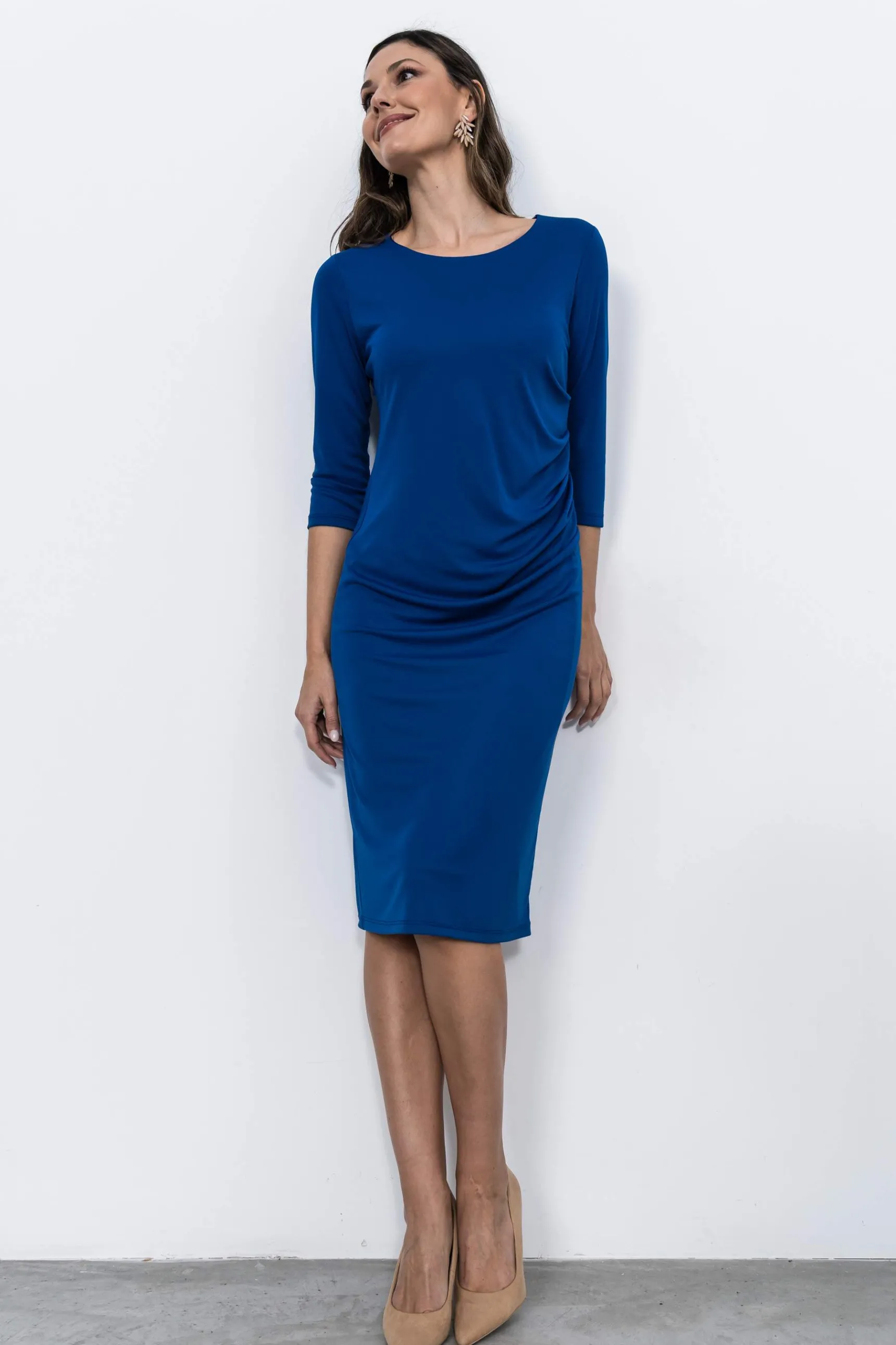 vestido_recogido_lateral__4.webp Precchio Vestidos<VESTIDO RECOGIDO LATERAL TINTA