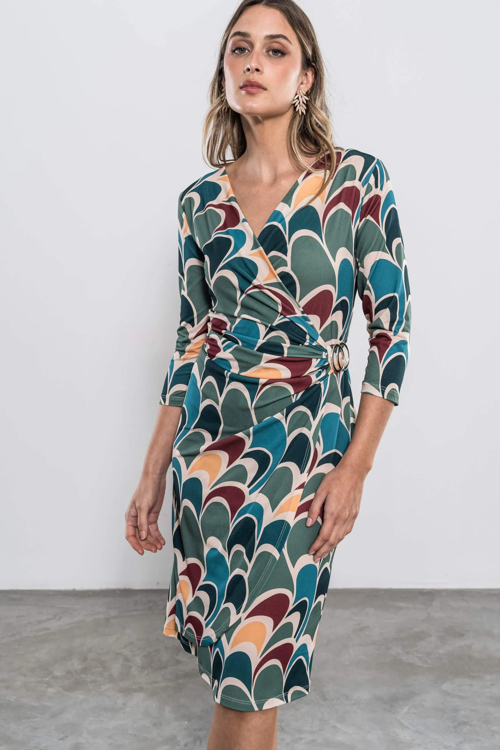 Precchio Vestidos<VESTIDO RECOGIDO ONDAS TURQUESA