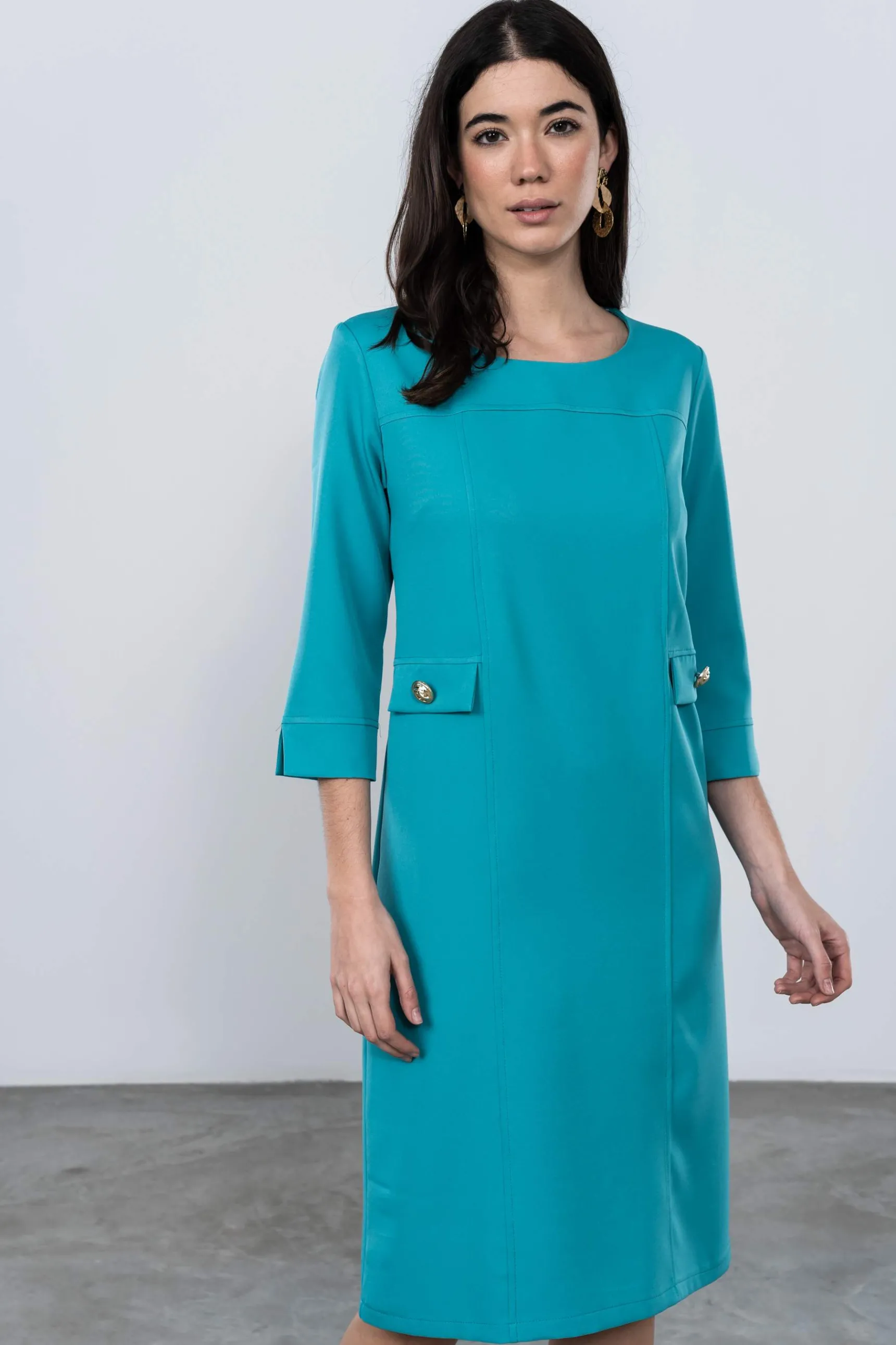 Precchio Vestidos<VESTIDO TAPETA BOTÓN TURQUESA