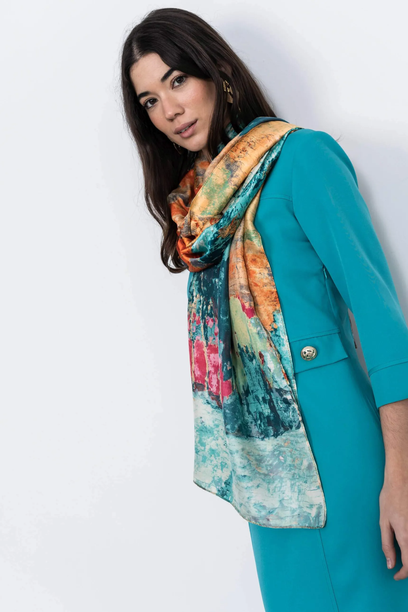 Precchio Vestidos<VESTIDO TAPETA BOTÓN TURQUESA