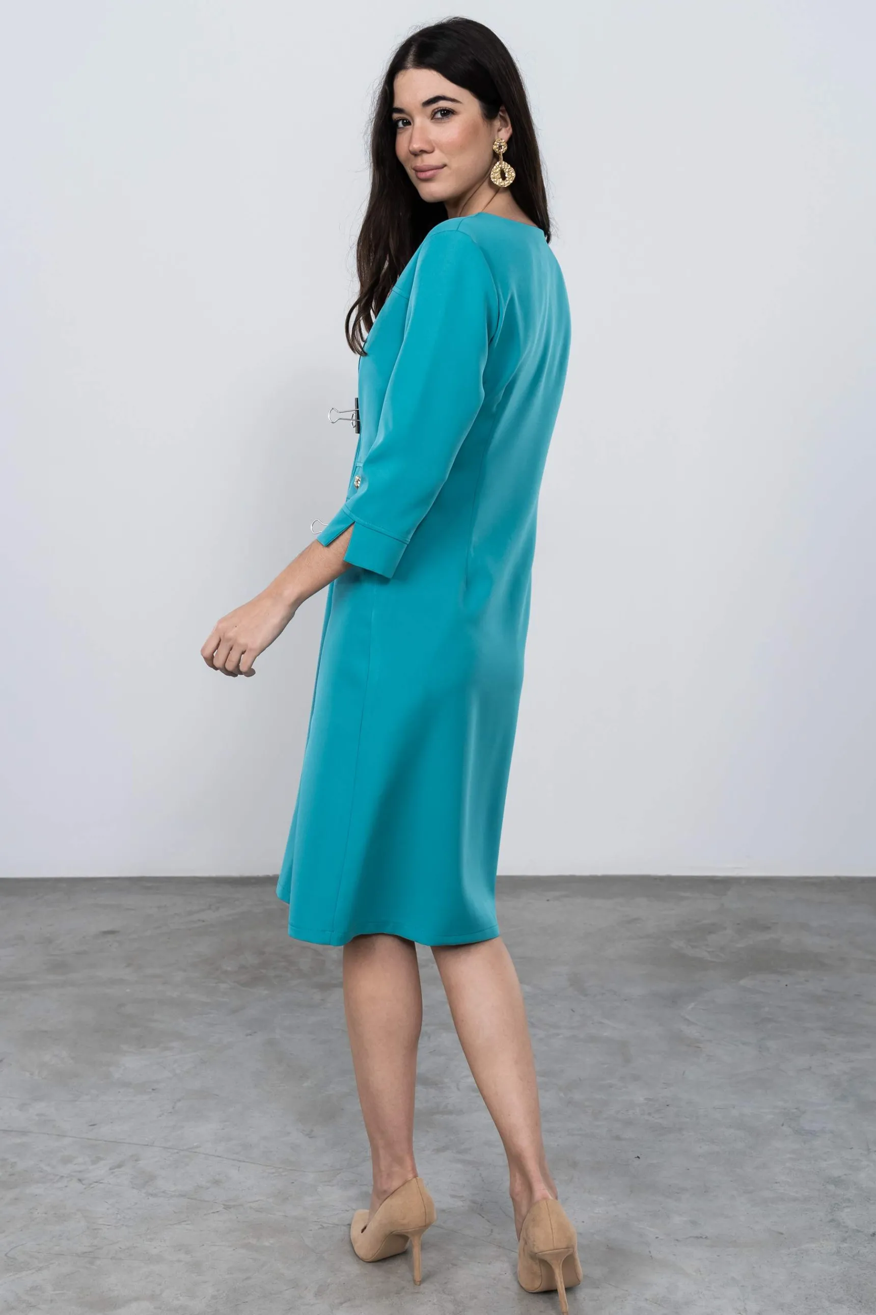 vestido_tapeta_botn_turqu_7.webp Precchio Vestidos<VESTIDO TAPETA BOTÓN TURQUESA
