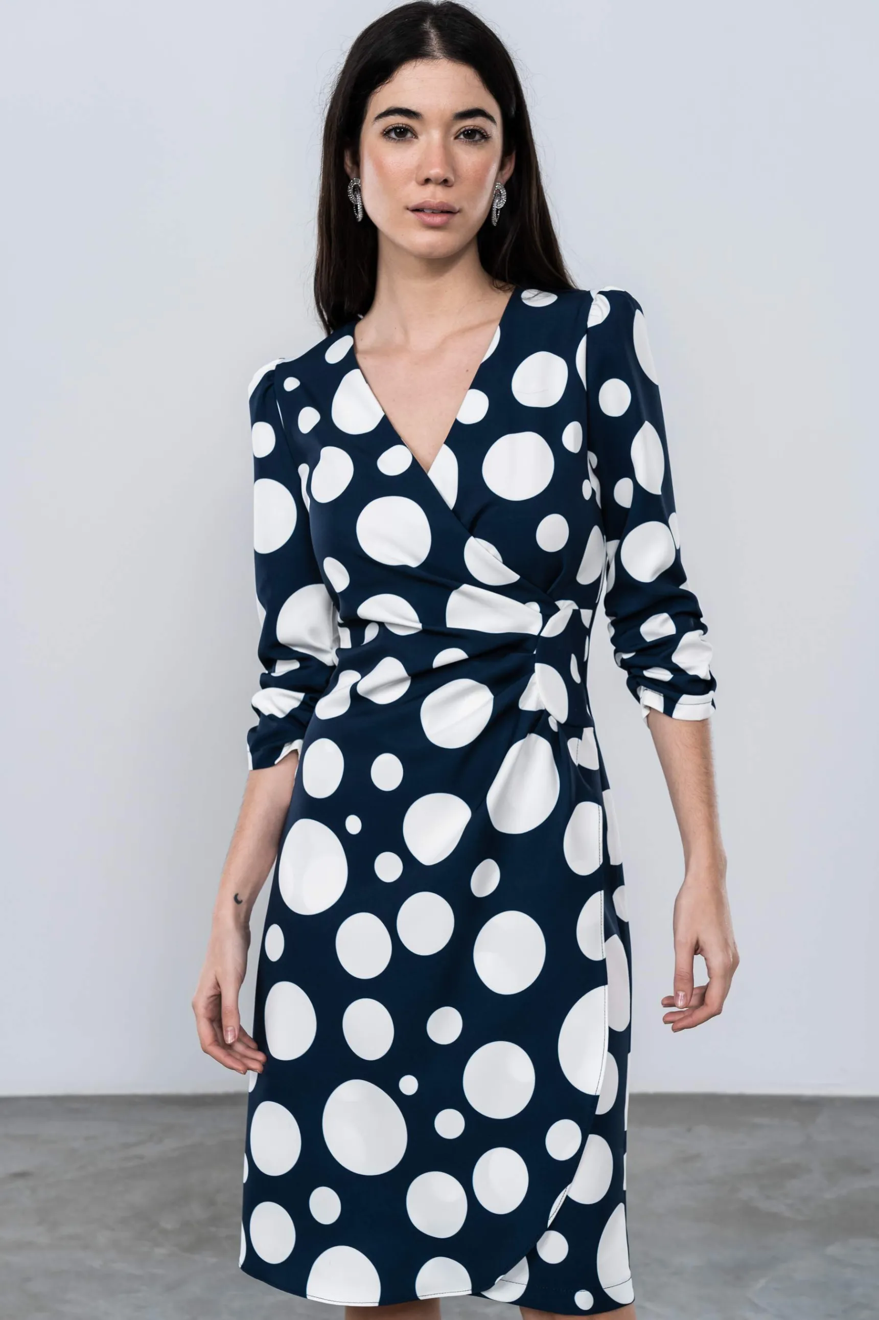 Precchio Vestidos<VESTIDO TOPOS COMBINADO RECOGIDO
