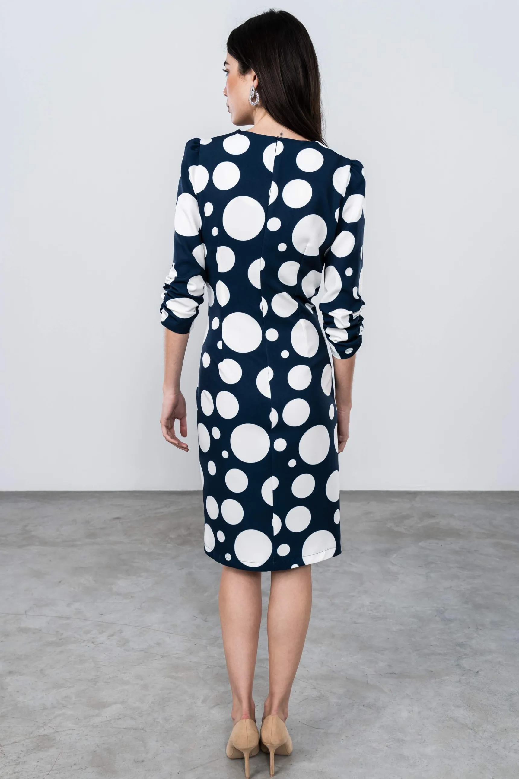 vestido_topos_combinado_r_5.webp Precchio Vestidos<VESTIDO TOPOS COMBINADO RECOGIDO